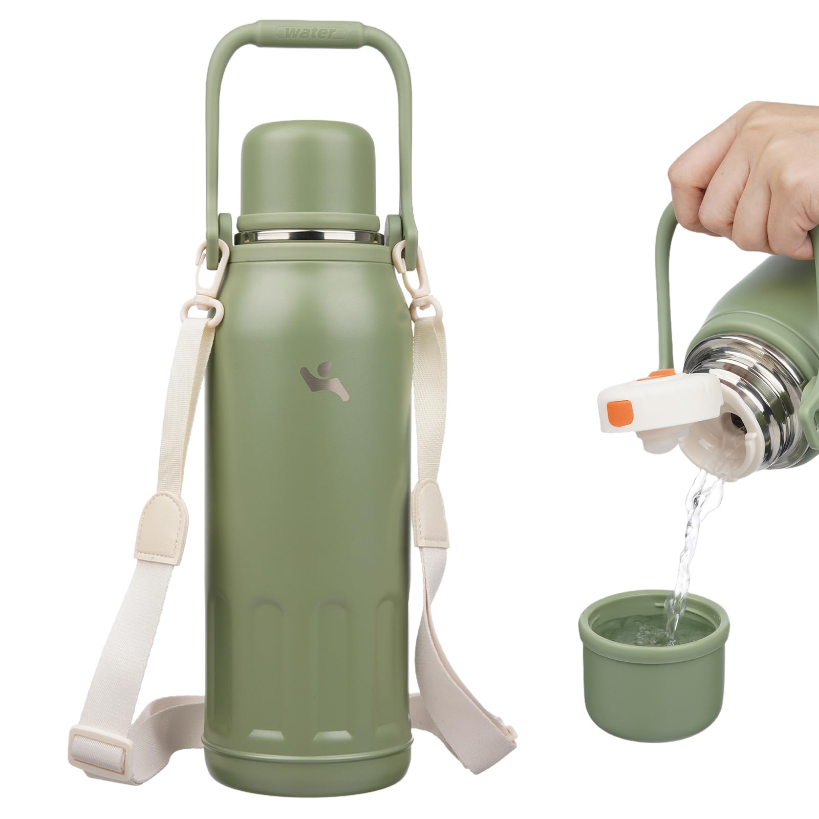 Konokyo 50oz Thermos for Cold Drinks, Insulated Water Bottle, Army Green