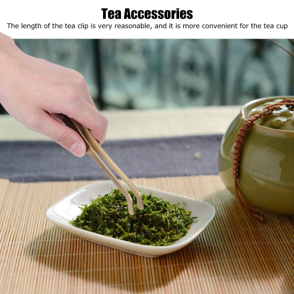 Tea Clip, Hot Wood Copper Tea Clip Non-Slip Tea Set Tweezers Tea Ceremony Accessories Household Mini Tongs Sugar Tongs(1#)