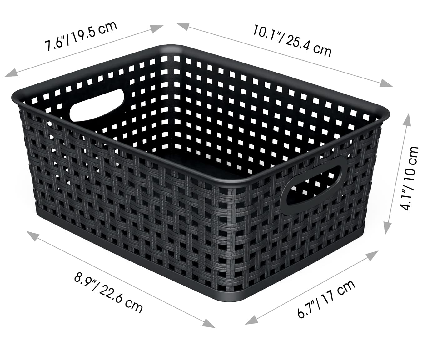 Wyt 12-Pack Plastic Small Shelf Storage Weave Baskets For Organizing, Black