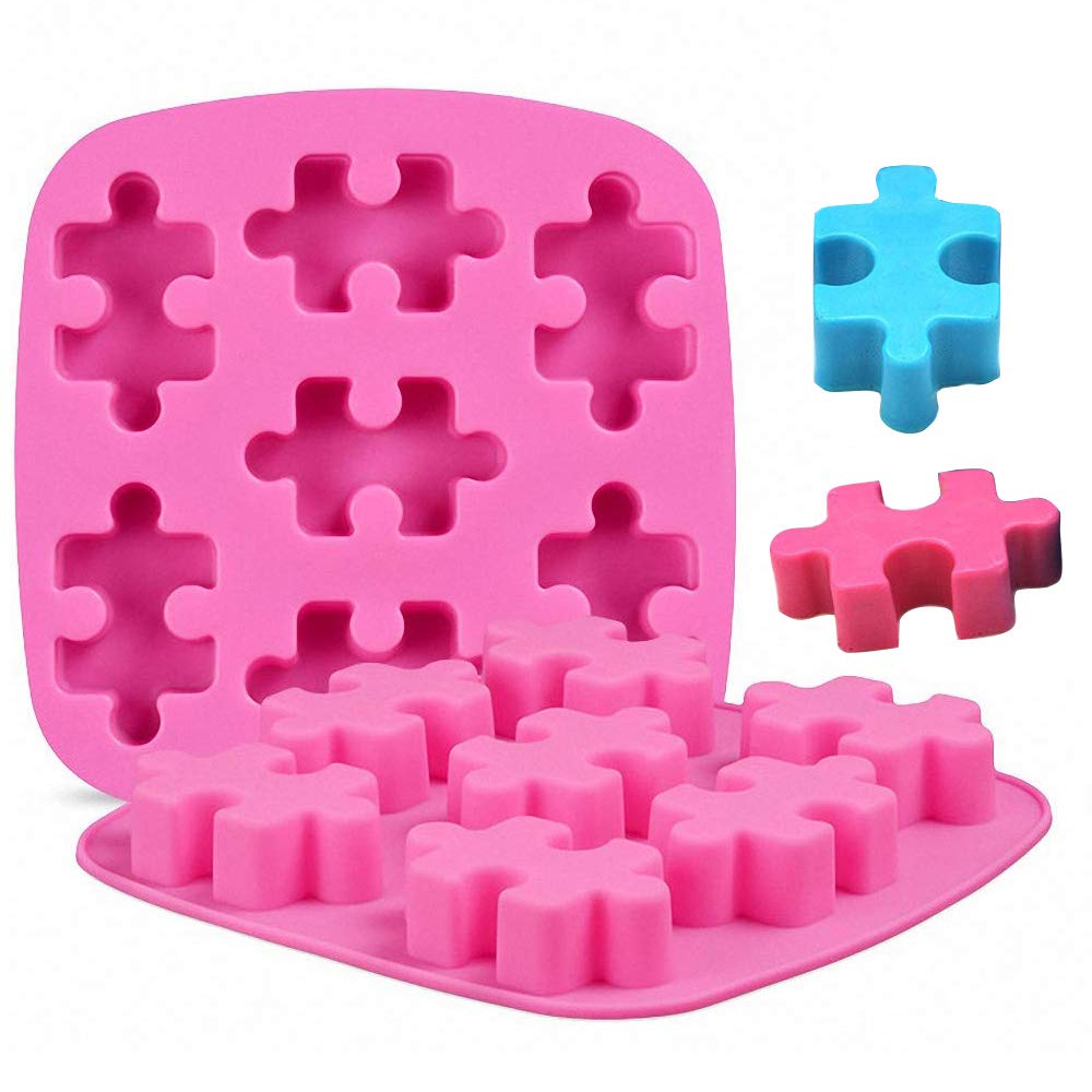 Moldfun 2 Pack Puzzle Piece Silicone Molds For Making Chocolate Candy Gummy Jello Jelly Baking Cake Cookie Mini Soap Resin Wax C