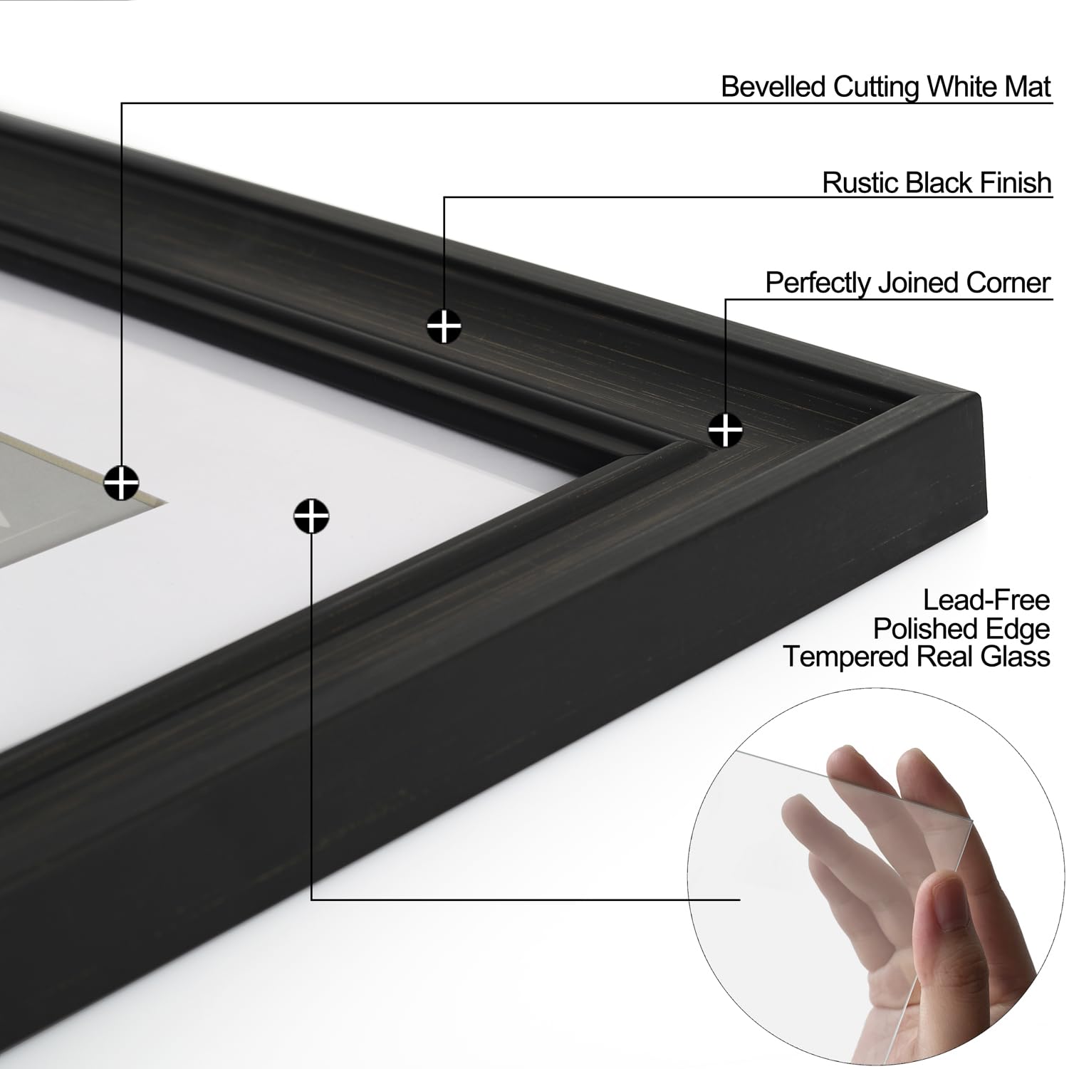 Yaetm 9x12 Picture Frame Matted to 6x8 Set of 4, 1.4    Wide Molding & Distressed Black Photo Frames 9 x 12 with Tempered Glass,