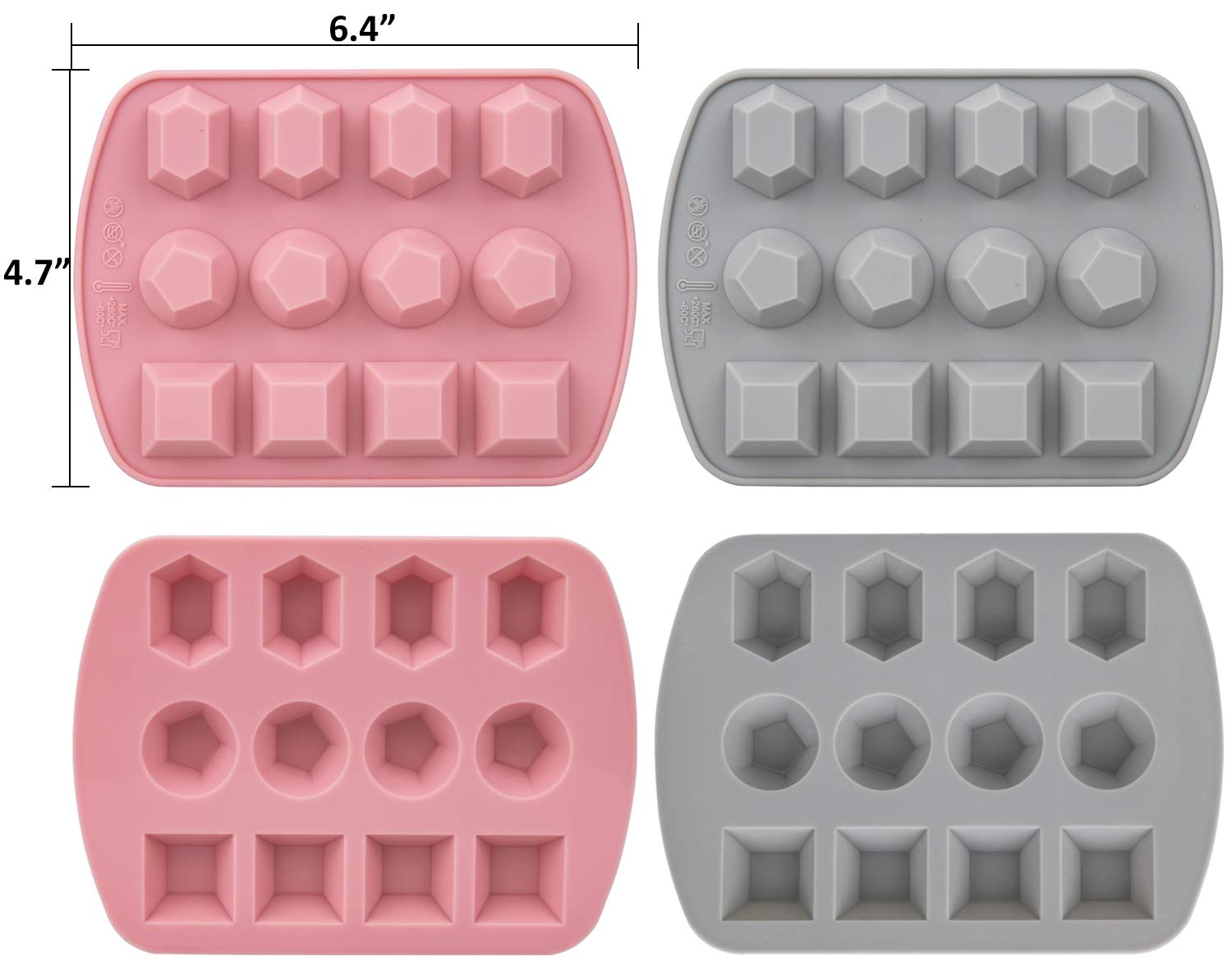 Nicunom 6 Pack Silicone Gem Shapes Candy Molds, 12 Cavity Diamond Cube Tray For Making Jelly, Candy, Chocolate, Cake Decorating,