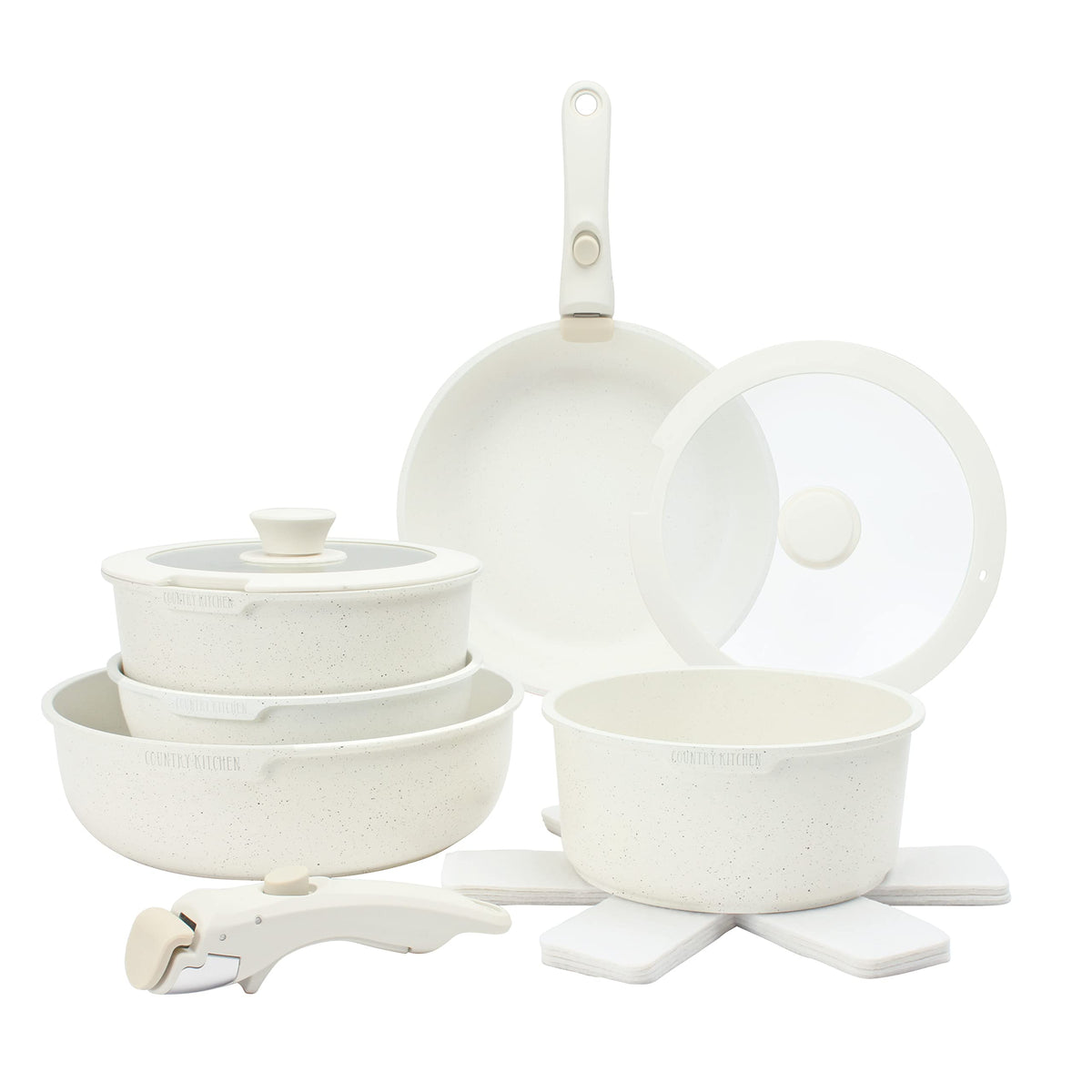 Country Kitchen 13 Piece Pots and Pans Set - Safe Nonstick Kitchen Cookware with Removable Handle, RV Cookware Set, Oven Safe (C