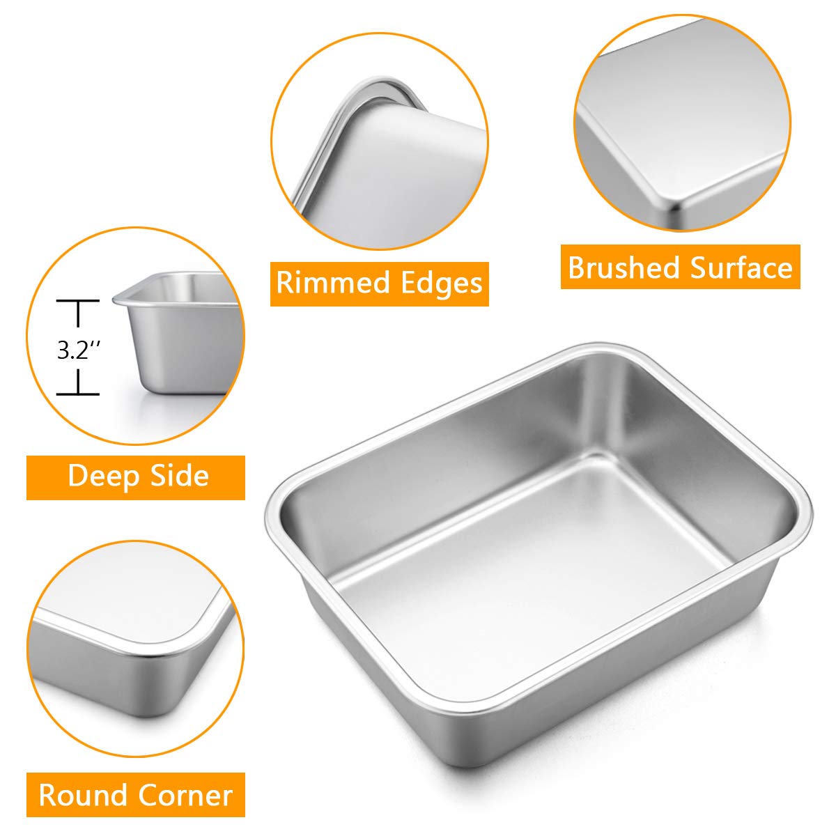 P&P CHEF Stainless Steel Lasagna Pan Set, 10.7" Deep Dish, 2-Pcs, Silver, Non-toxic Bakeware for Roasting & Baking