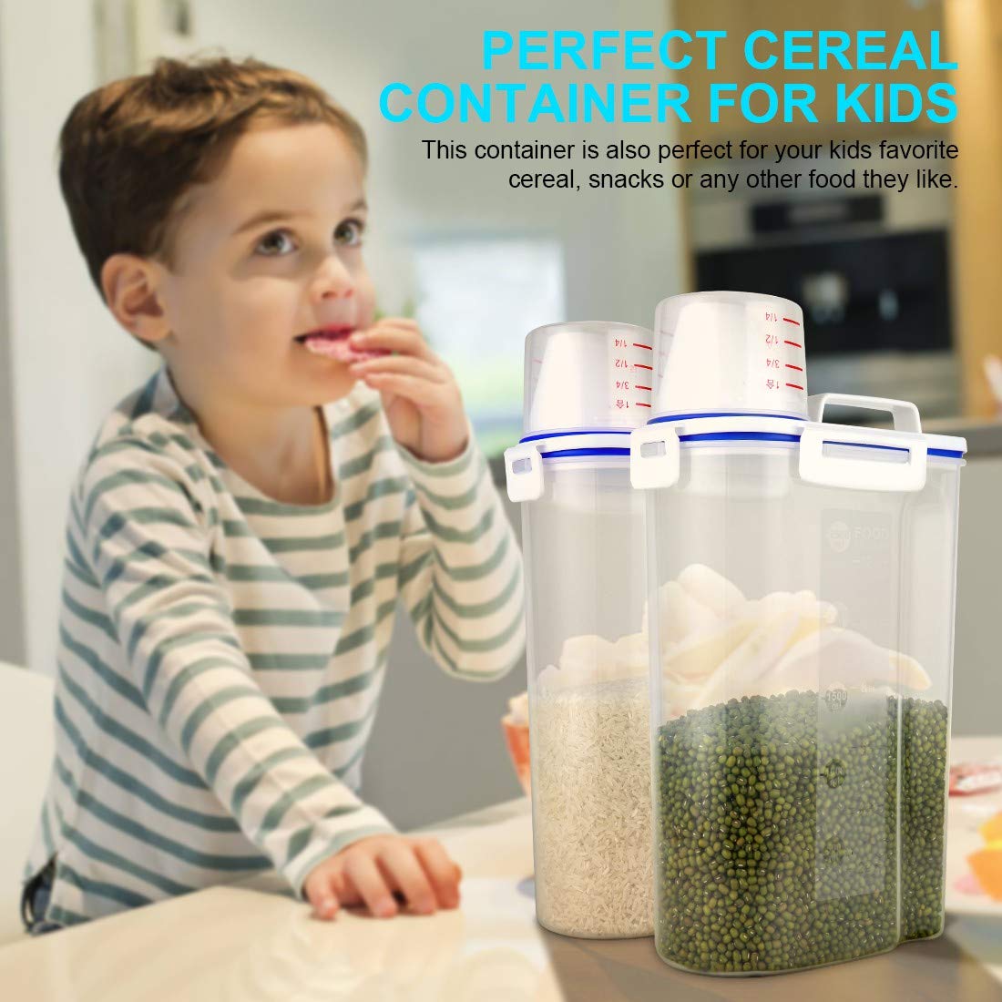 Uppetly Rice Airtight Dry Food Storage Containers, Bpa Free Plastic Sealed Holder Bin Dispenser With Pouring Spout, Measuring Cu