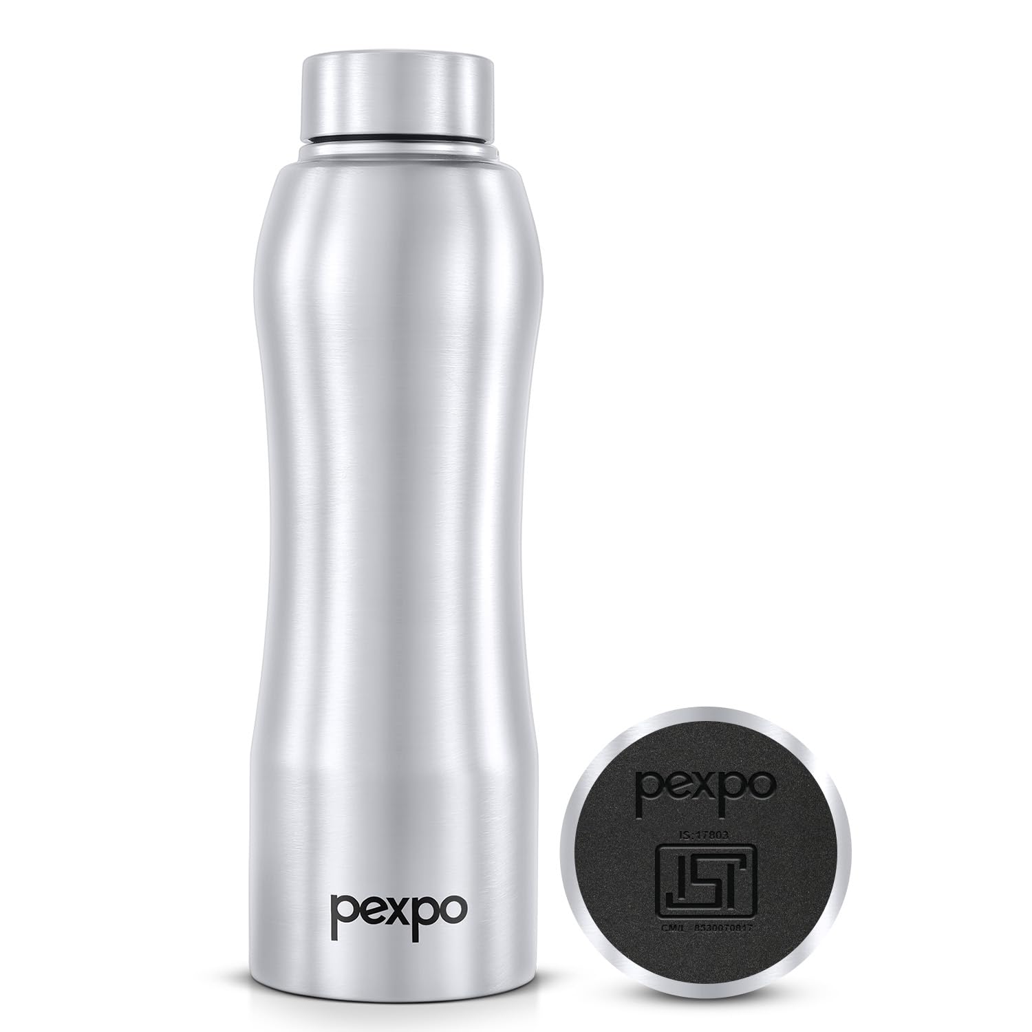 Pexpo Bistro Isi Certified Stainless Steel Fridge Water Bottle 1000Ml, Silver | Single Wall | Leakproof | Ideal For Home, Office