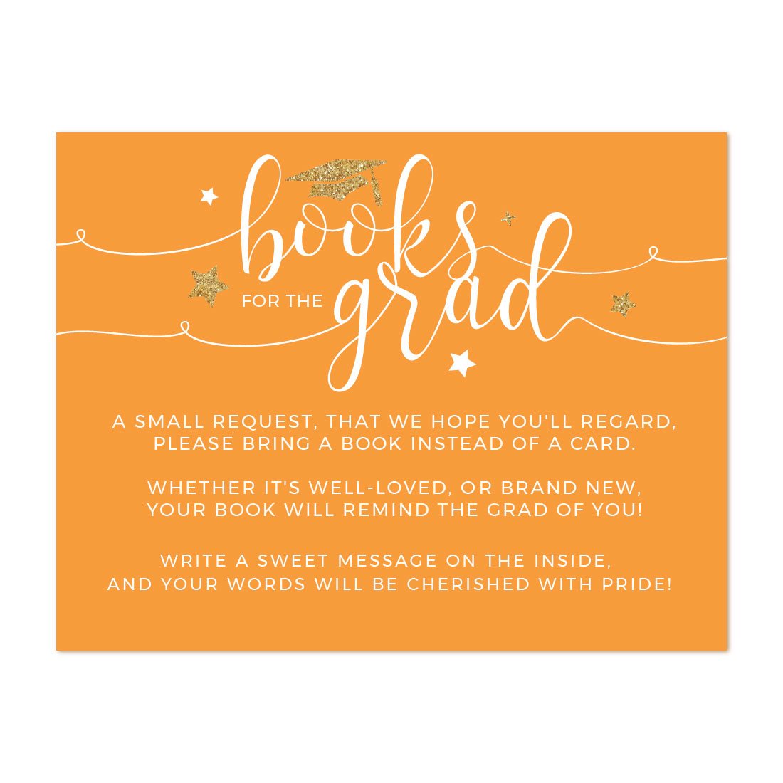 Andaz Press Orange And Gold Glittering Graduation Party Collection, Books For Grad Request Cards, 20-Pack, Games Activities And