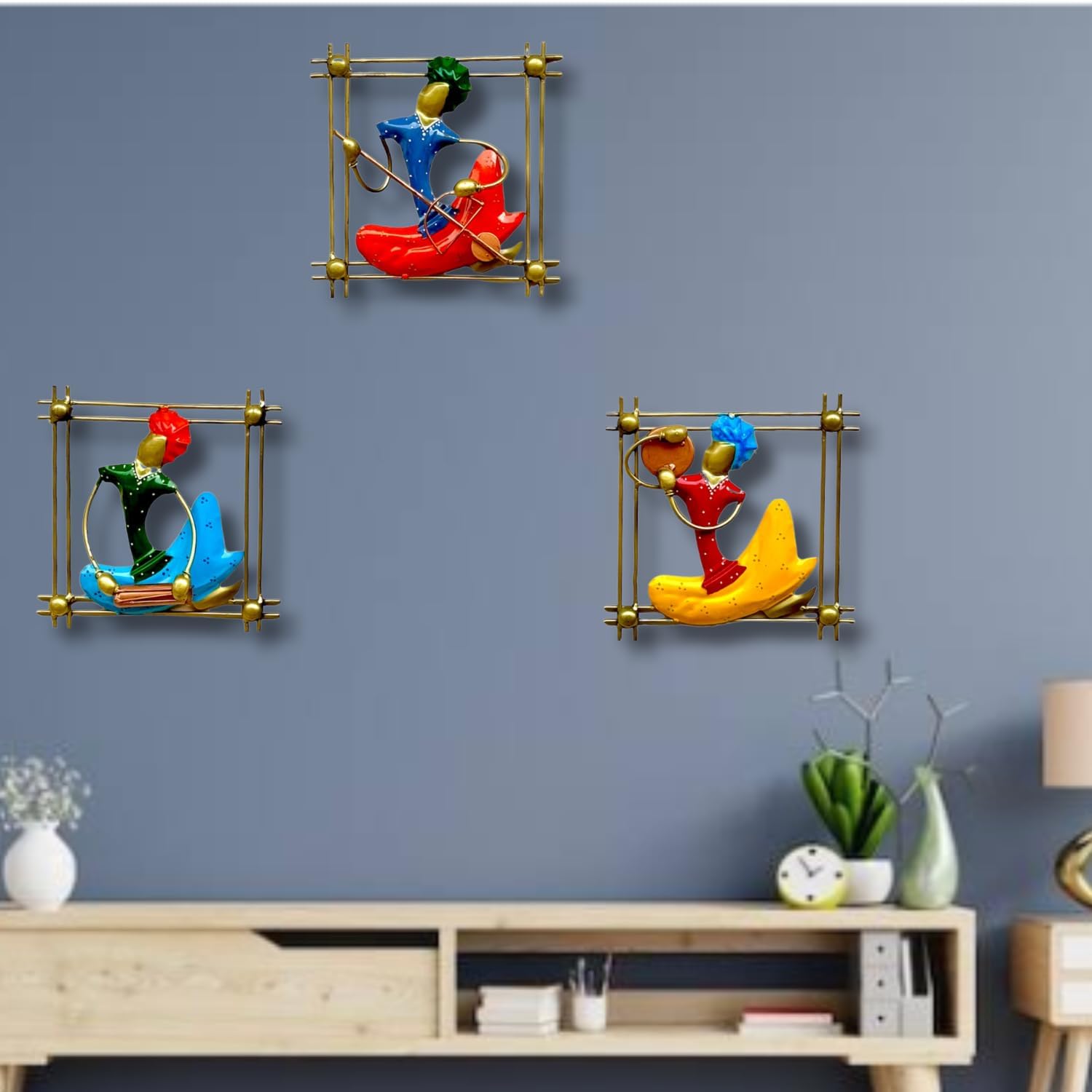 Rsn Metal Set Of 3 Musician Wall Decor/Wall Hanging Showpiece/Wall Sculpture For Living Room (Size- 8.5 X 8.5 Inches)