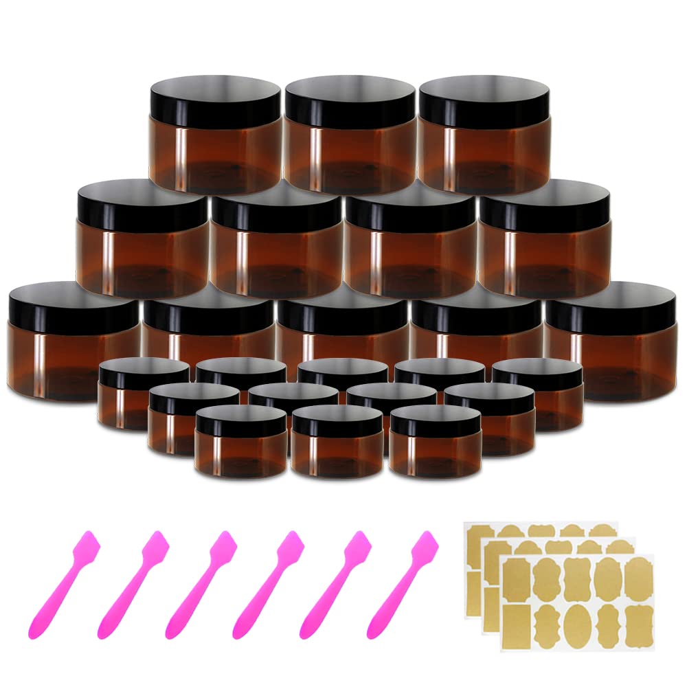 4Oz Plastic Jars With Lids 4 Oz Amber Plastic Containers With Lids + 20G Sample Containers (Set Of 24) Airtight Container For Dr