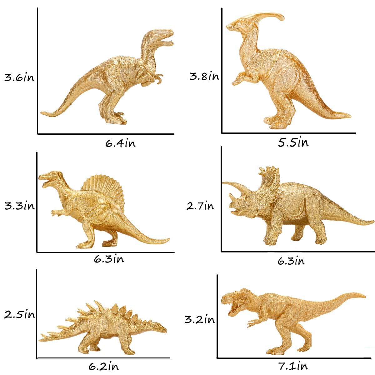 Metallic Gold Plastic Dinosaurs Figurine Toys  12PCS Jumbo Golden Dinosaur Figures for Boys Girls  Baby Shower  Bridal Shower Decorations  Kids Dino Themed Birthday Party Supplies Cake Topper