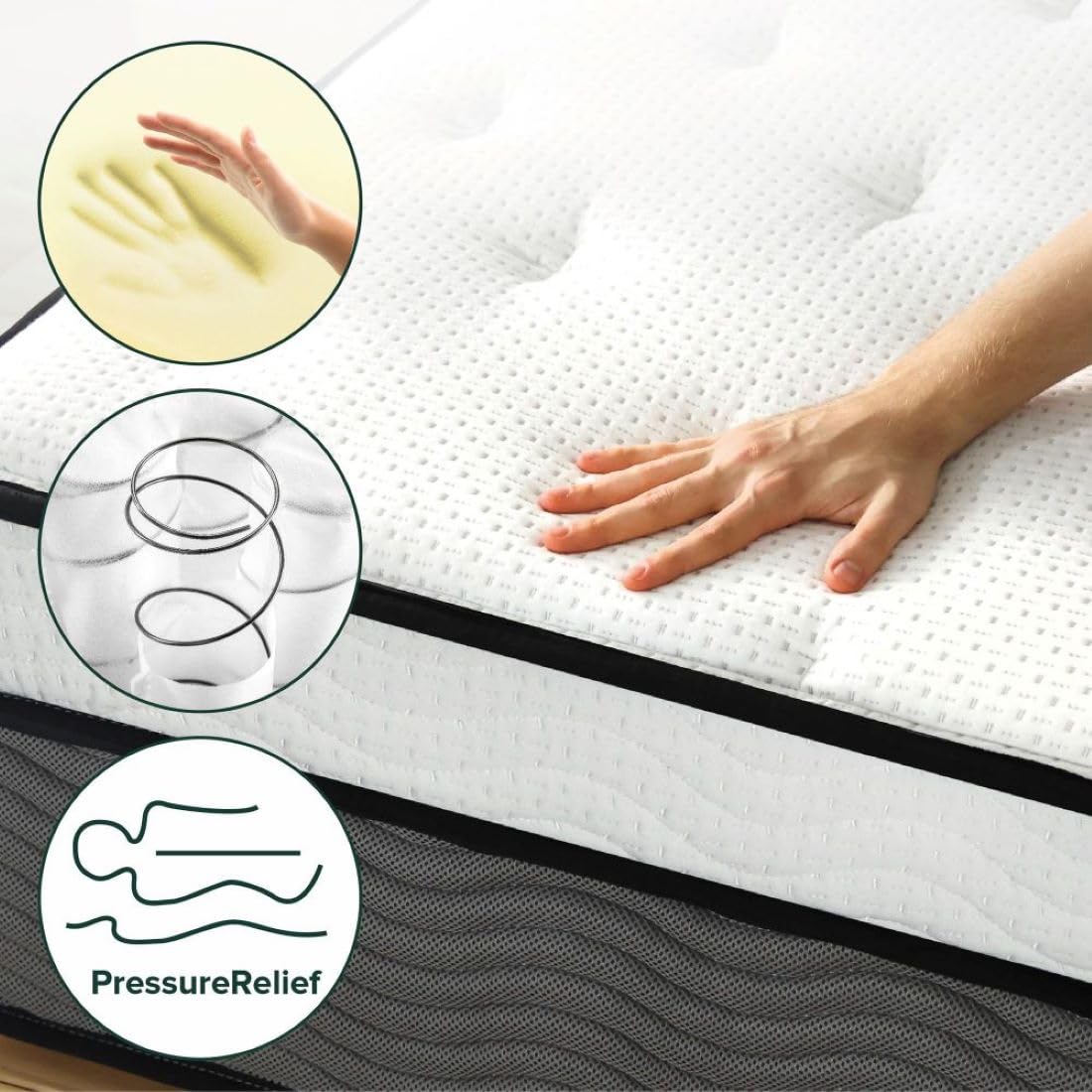 Zinus 12 Inch True Support Hybrid Mattress [New Version], King, Fiberglass Free, Medium Feel, Motion Isolation, Certified Safe F