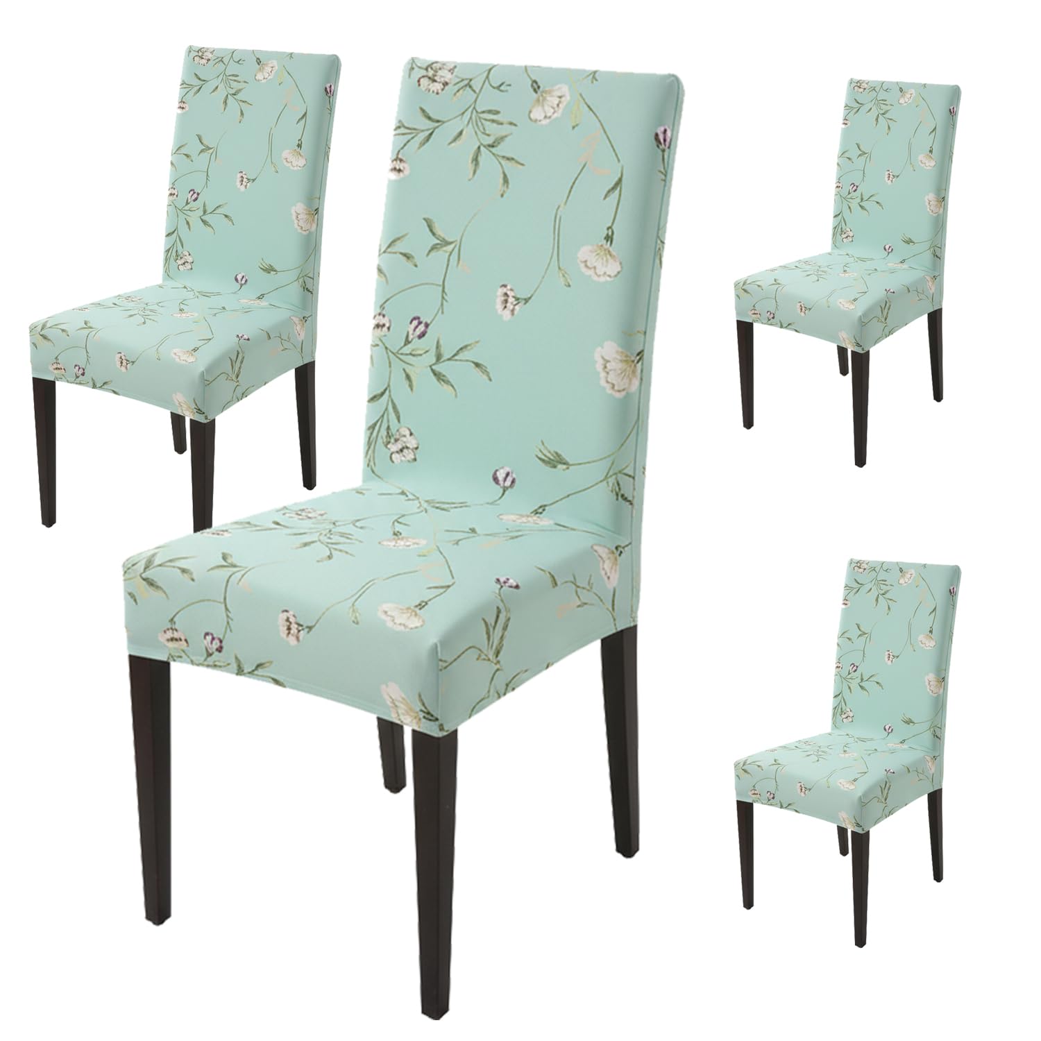 House Of Quirk Elastic Chair Cover Stretch Removable Washable Short Dining Chair Cover Protector Seat Slipcover (Pack Of 4, Gree