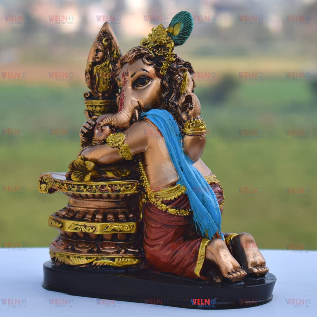 Mark India Resin Ganesha Vinayagar Statue, Antique Finish Resin Ganesh Idol/Cute Hugging Shivling Statue Ganesha/Vinayaka