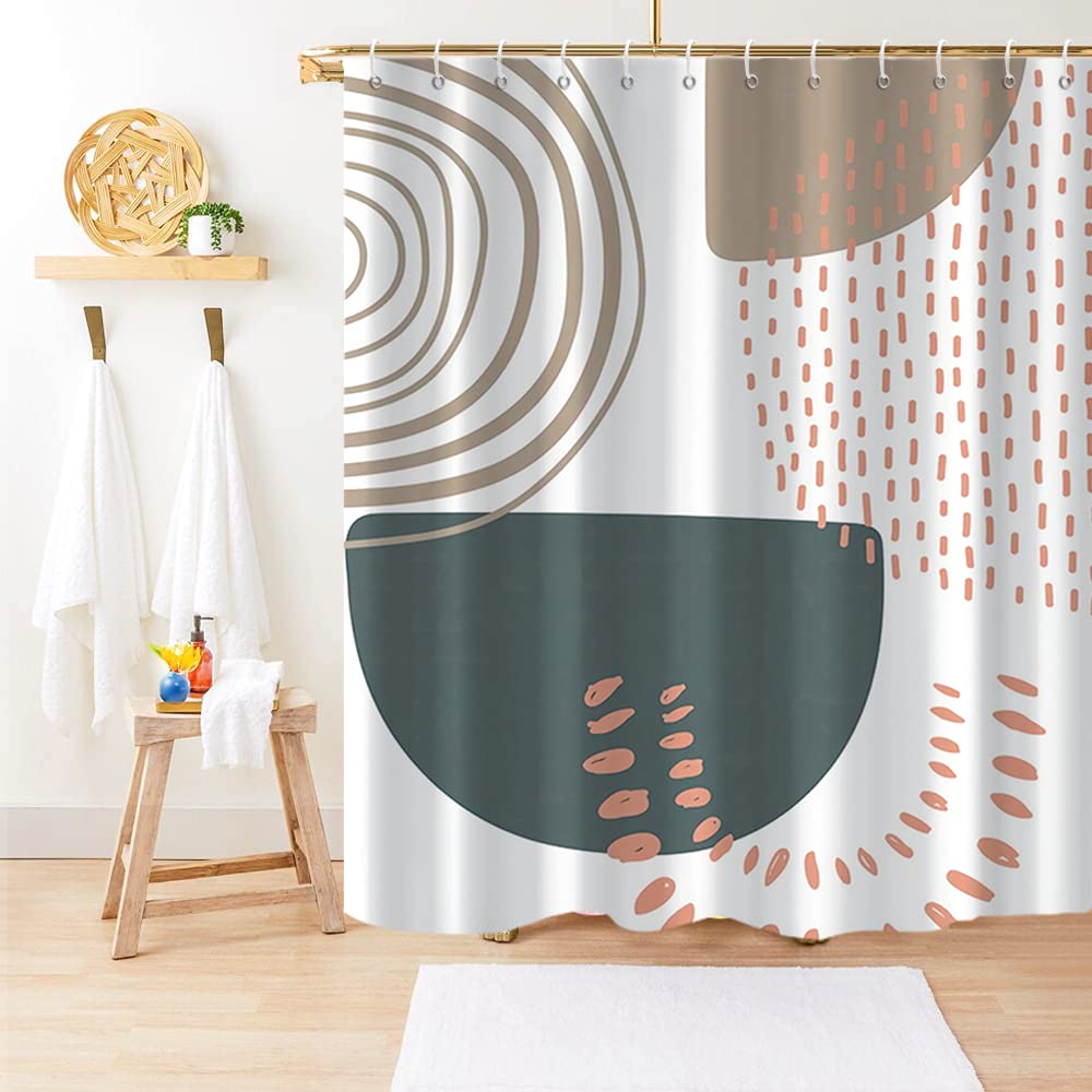 GKLEASG Boho Shower Curtain  Mid Century Modern Minimalist Beige Neutral Machine Washable Waterproof Fabric Stall Size for Bathroom Decor Bathtub with Hooks 60Wx72H
