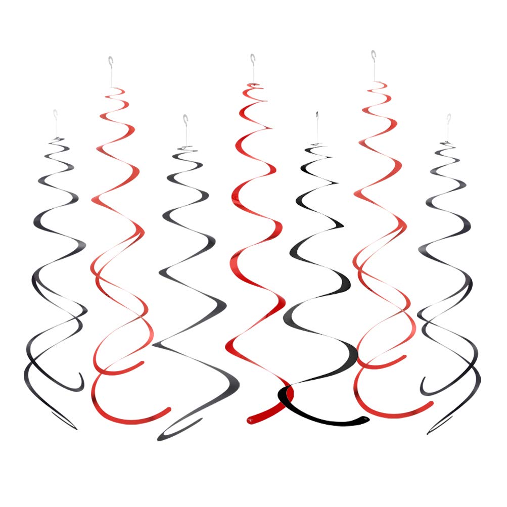 Mowo Black And Red Foil Swirl Hanging Decoration For Birthday Graduation Wedding New Year Halloween Party Supplies,Pack Of 20