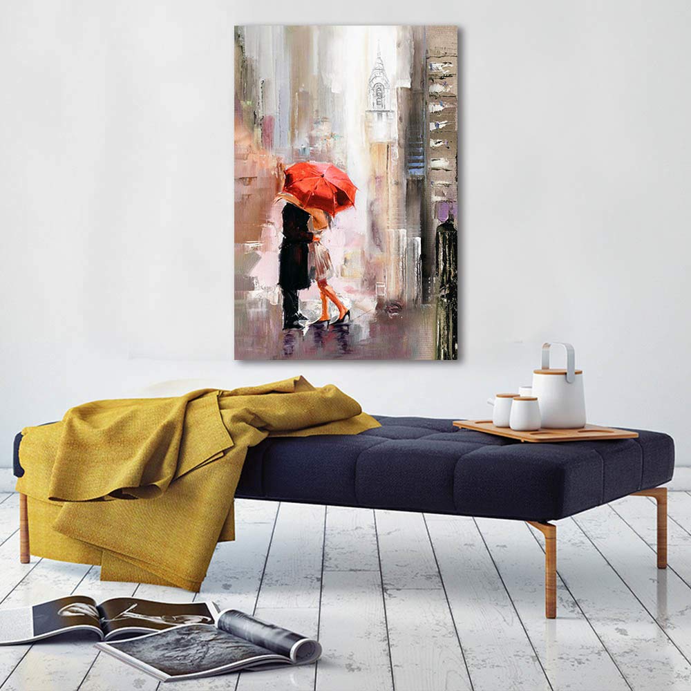 Ruishi Canvas Prints Wall Art Modern Romantic Canvas Painting Pictures Lovers With Red Umbrella For Bedroom Living Room Wall Dec