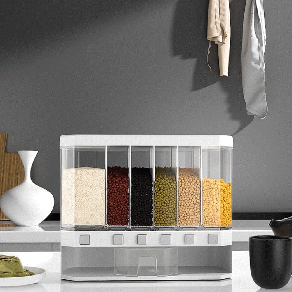 Gijaxe Wall Mounted Cereal Food Dispenser For Kitchen 6 Grid Dry Food Dispenser Space Saving Storage Containers For Cereal, Rice