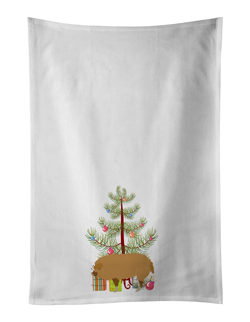 Hungarian Mangalica Pig Christmas White Kitchen Towel Set of 2