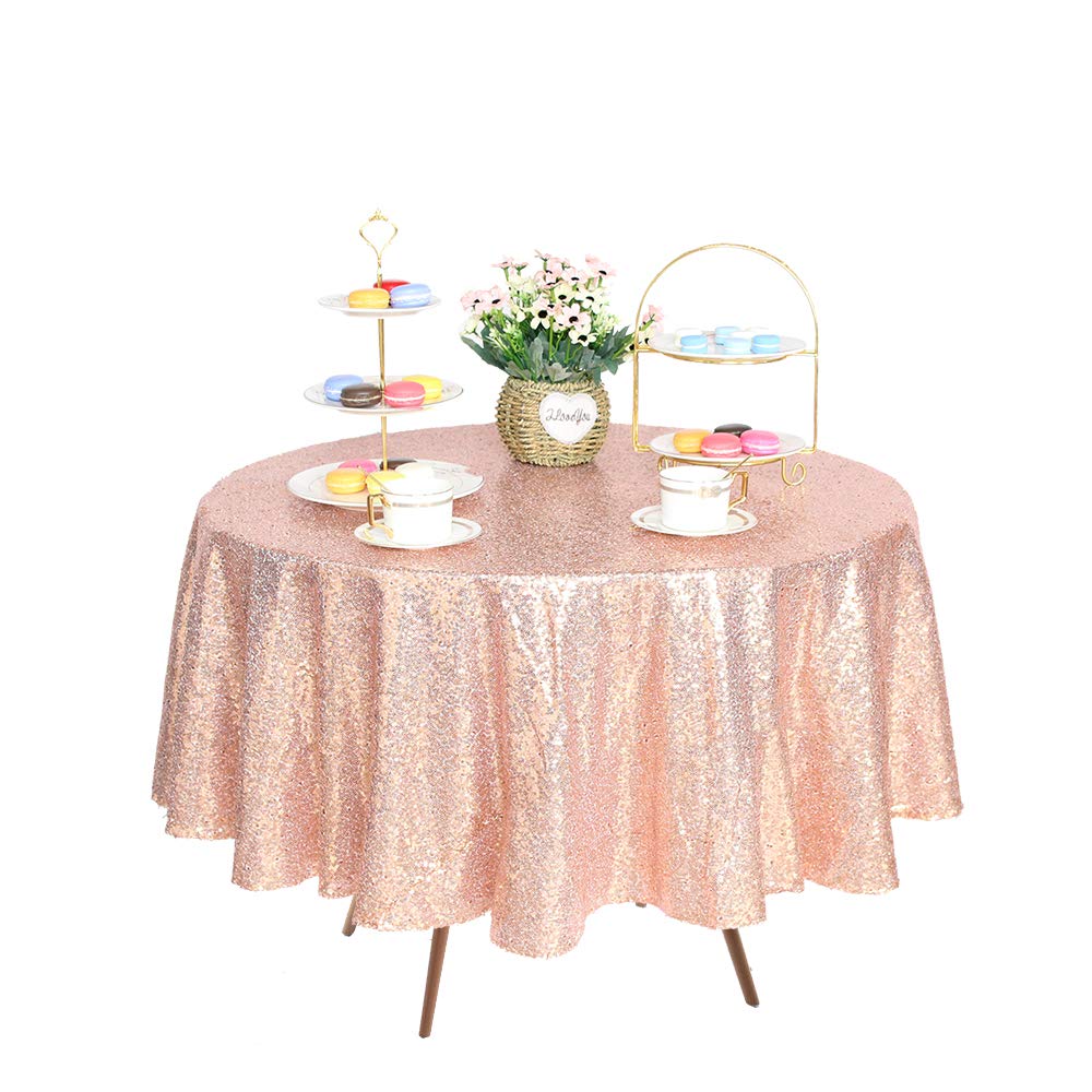Jyflzq Rose Gold Sequin Tablecloth 70 Round Sparkly Drape Table Cloths Table Cover Overlay For Wedding Birthday Party Baby Brida