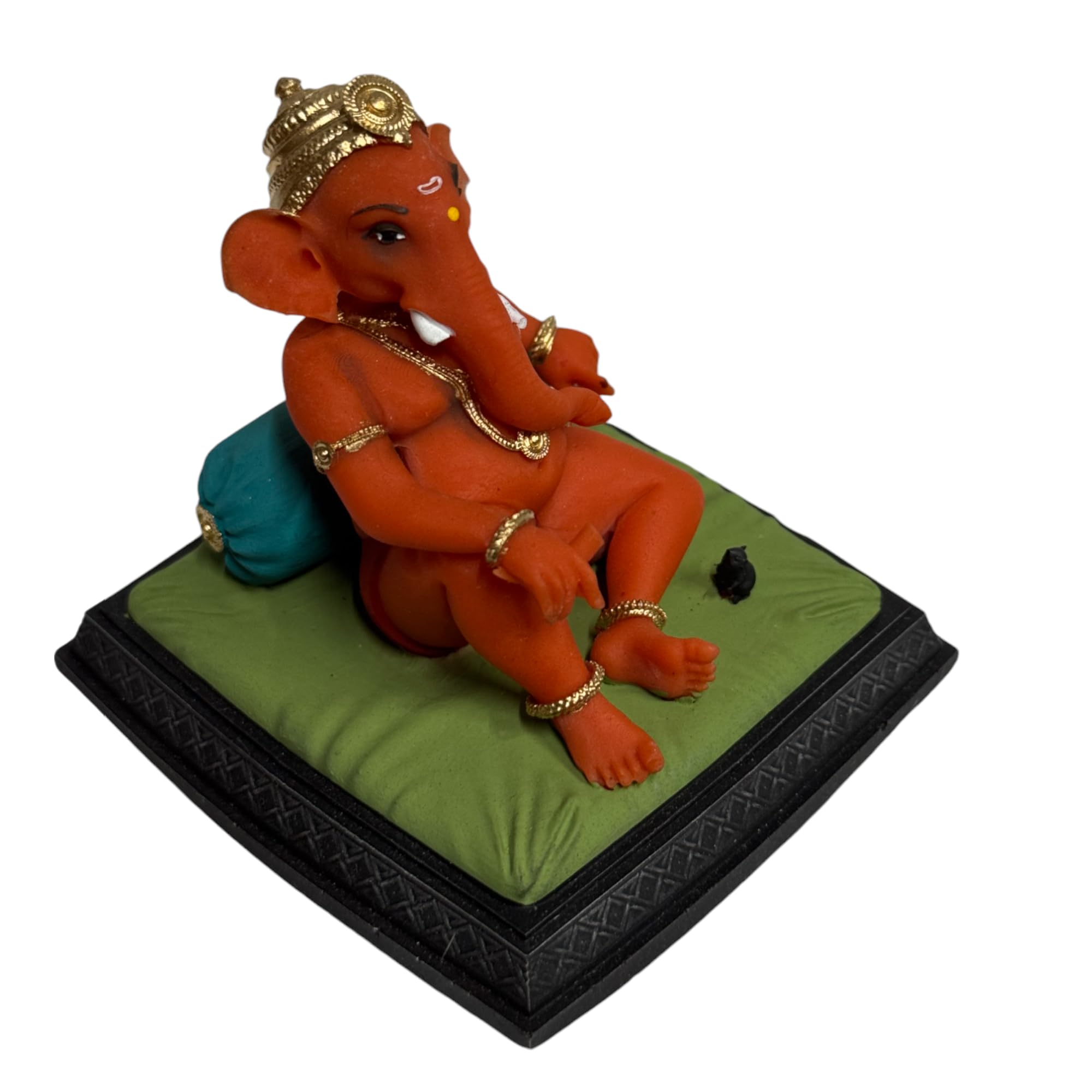 Karighar Kesari Ganesh Idol For Car Dashboard, Home, Puja Ghar, Gifting (9 X 9 X 8 Cm) V0016