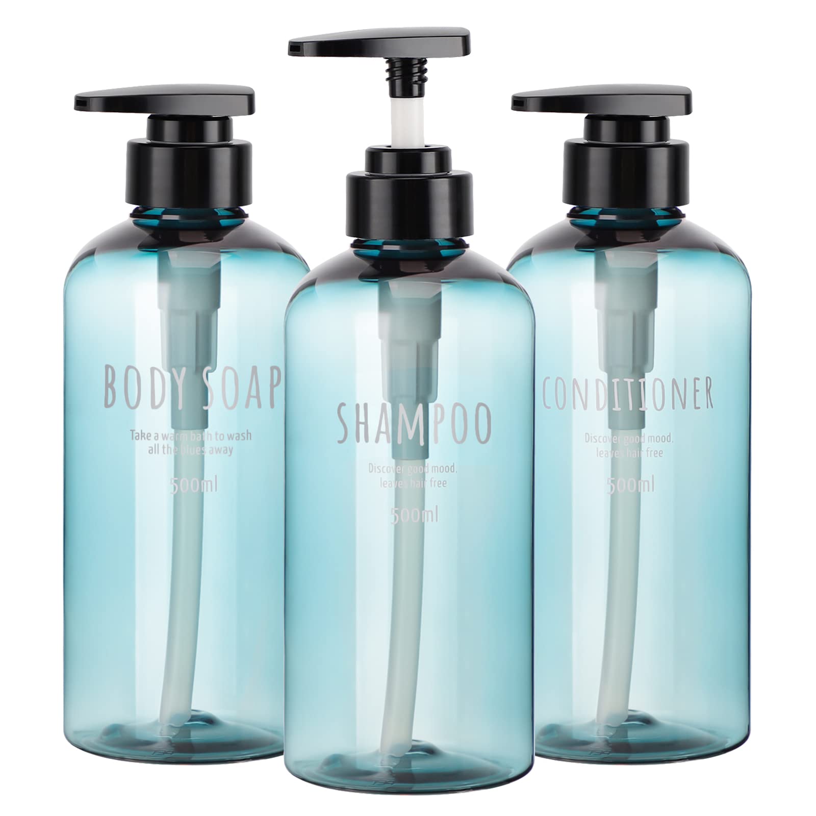 Segbeauty Shampoo Bottles With Pump, 16Oz Empty Refillable Shower Bottle, 3 Pack 500Ml Plastic Reusable Squeeze Lotion Dispenser