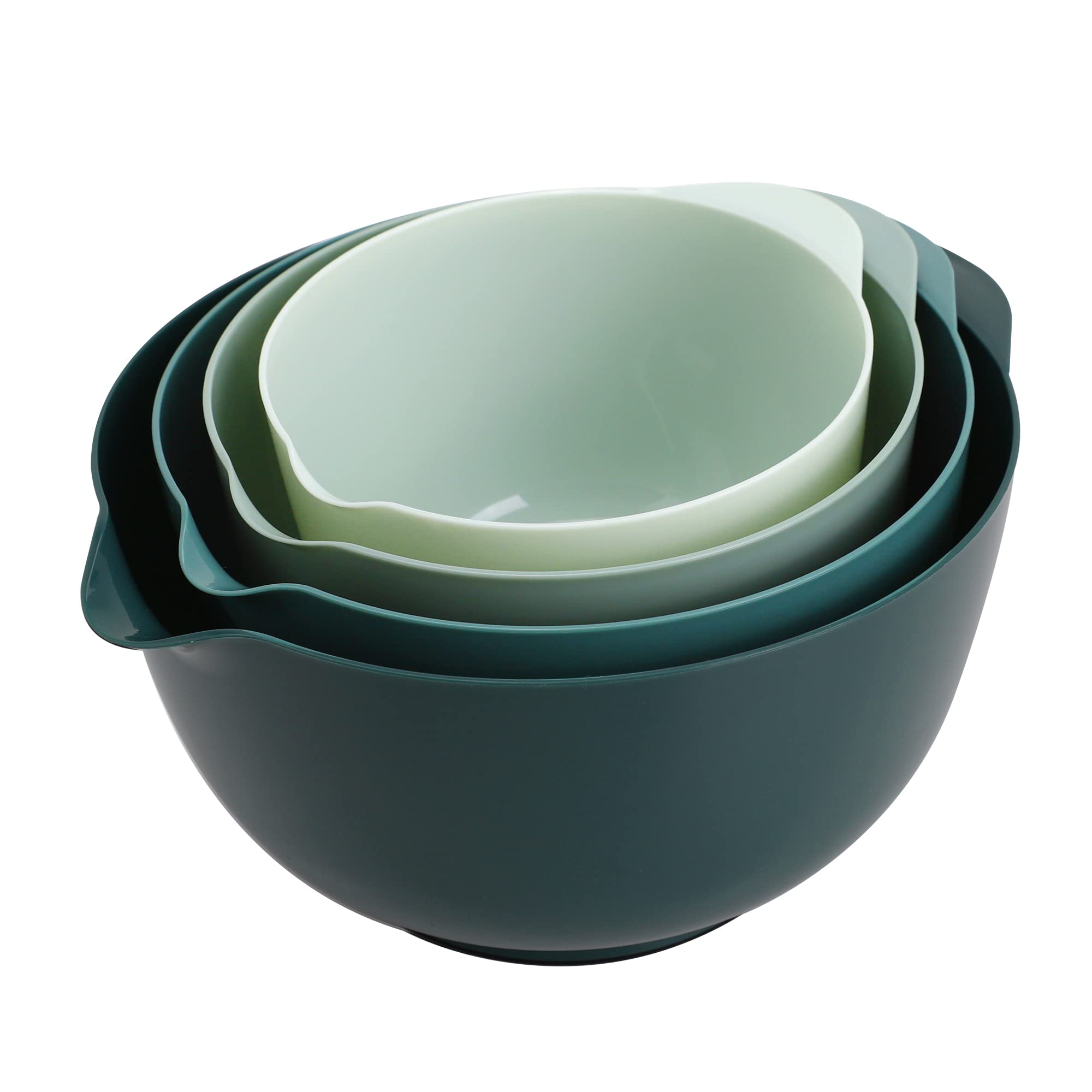 Boxedhome Green Ombre Nesting Plastic Mixing Bowl Set With Pour Spout, Microwave And Dishwasher Safe, Bpa Free Non-Slip Base, Se