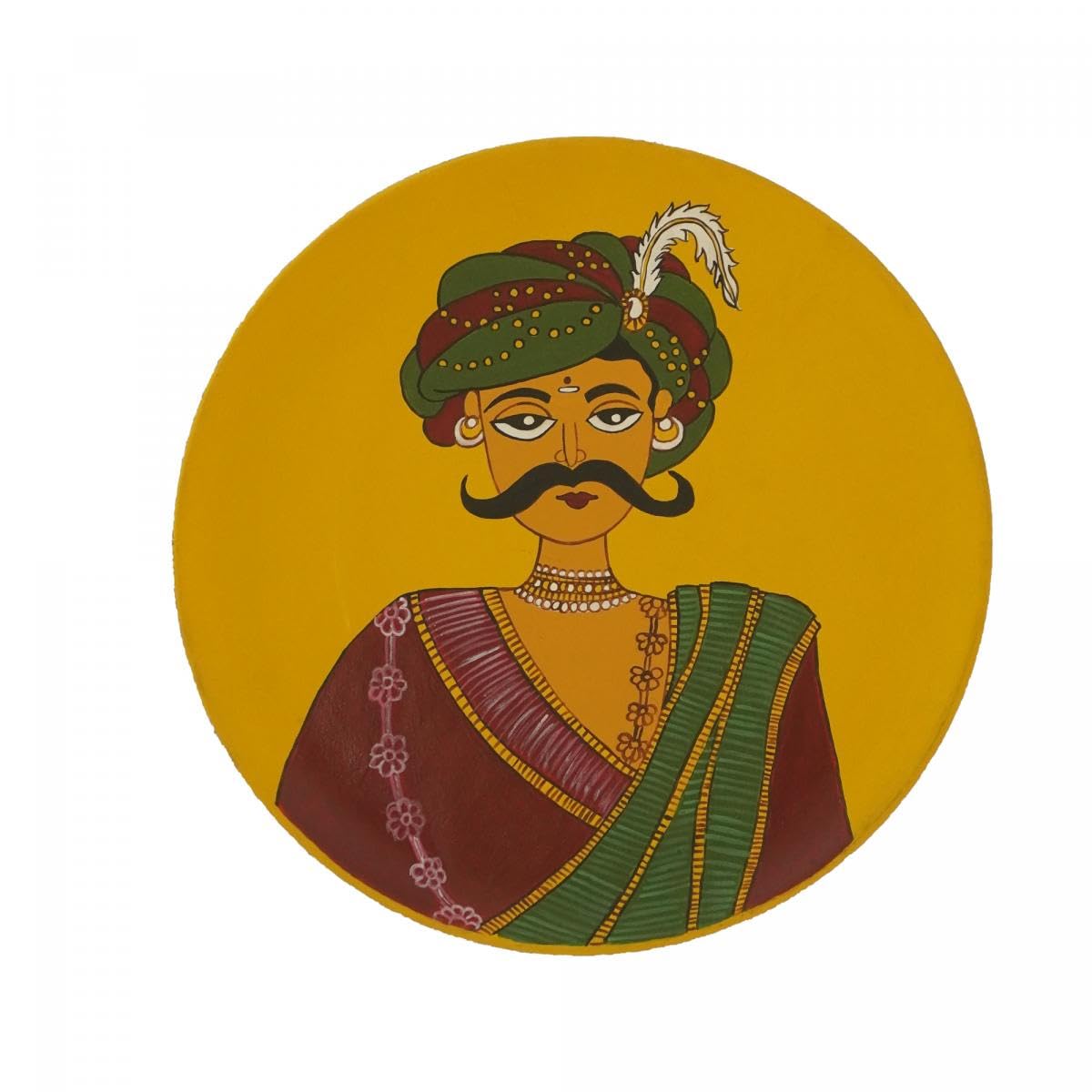 Tarang Arts Raja Handpainted Mango Wooden Wall Hanging Plate | Wall Decorative Piece for Home Decor, Living Room, Wall Hanging, 
