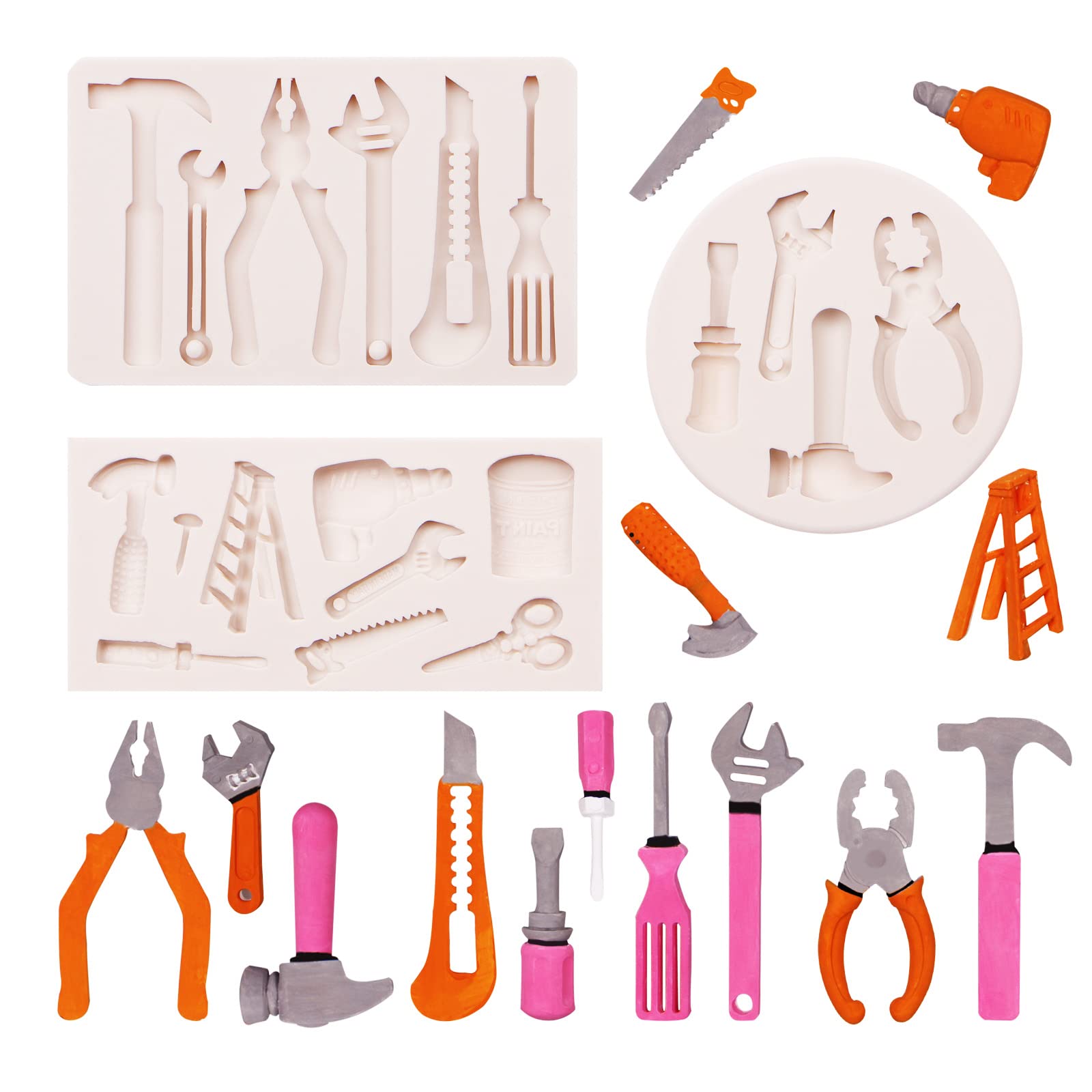 Hand Tool Molds For Chocolate, Silicone Construction Wrench Fondant Mould, 3 Packs Hammer Screwdriver Candy For Car Cake Decorat