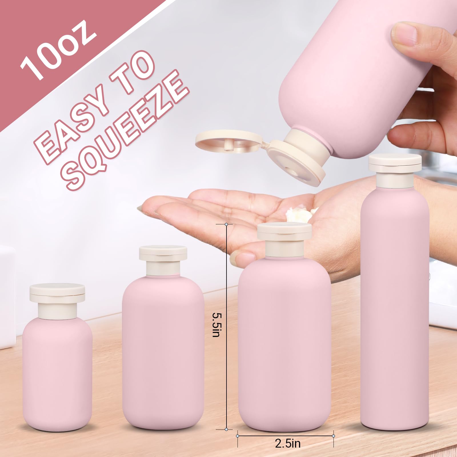 Asevat 10 Oz Plastic Leak Proof Travel Bottles For Toiletries, Plastic Travel Size Containers, Shampoo And Conditioner Bottles P