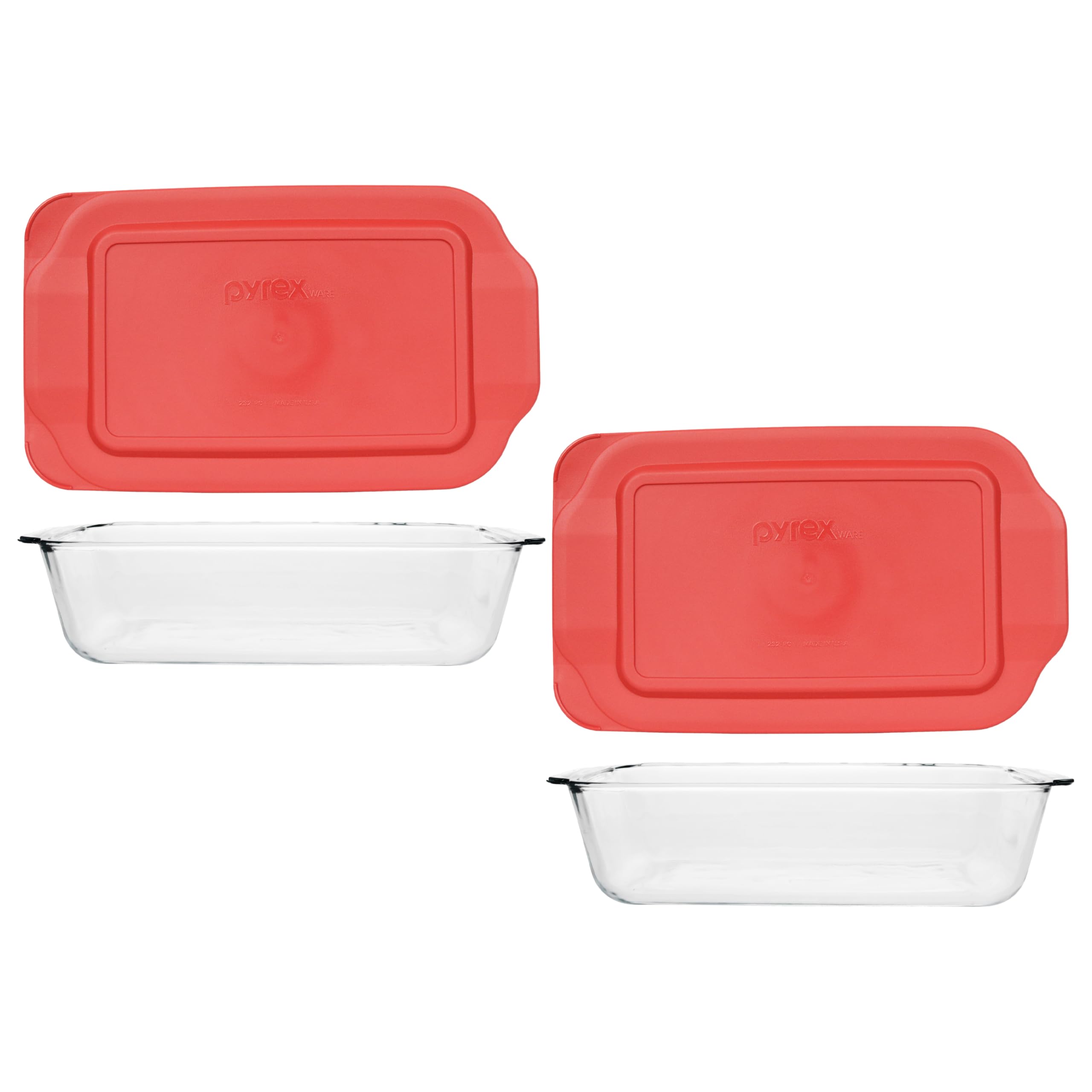 Pyrex 232D 3Quart Baking Dishes With Red Lids (2Pack)  Made in USA