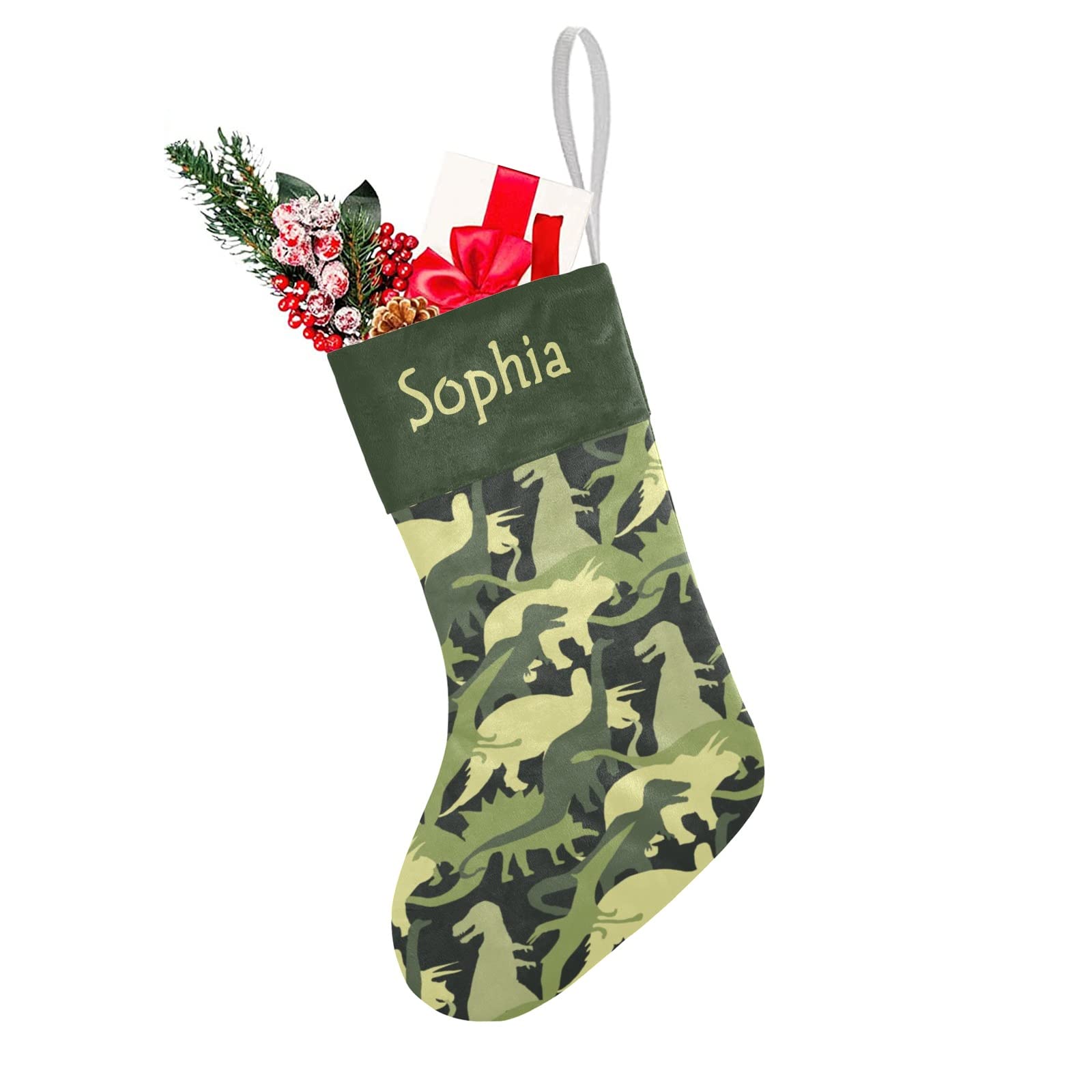 Personalized Custom Name Christmas Stockings Camouflage Dinosaur Holiday Birthday Decor for Kid Pets 17.52 x 7.87 Inch