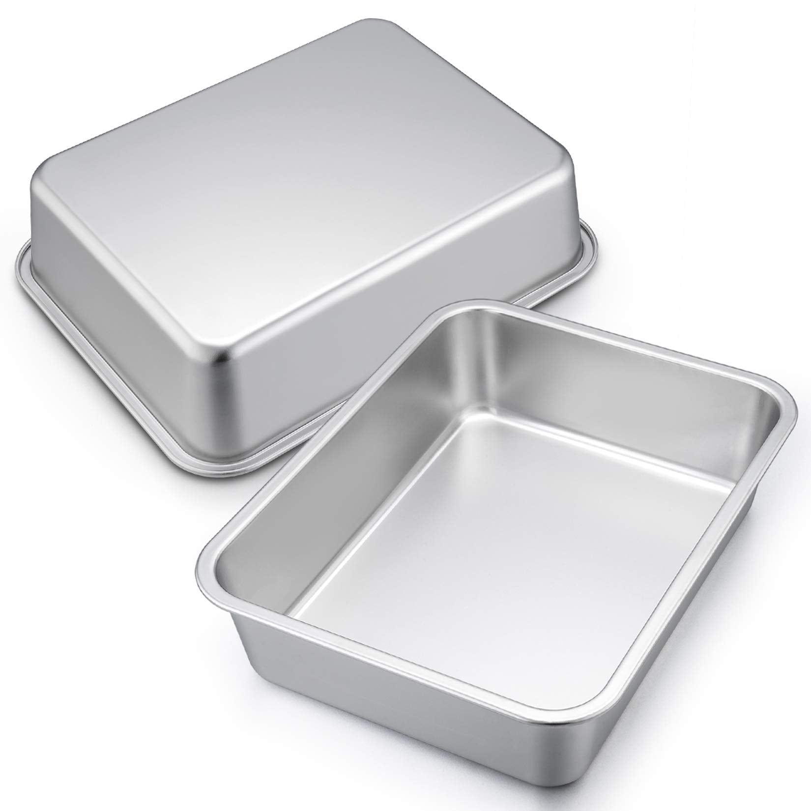 P&P Chef 12.7-Inch Lasagna Baking Pan Set Of 2, Stainless Steel Deep Roasting Pans For Brownie, Bread, Meat, Deep Dish & Round C