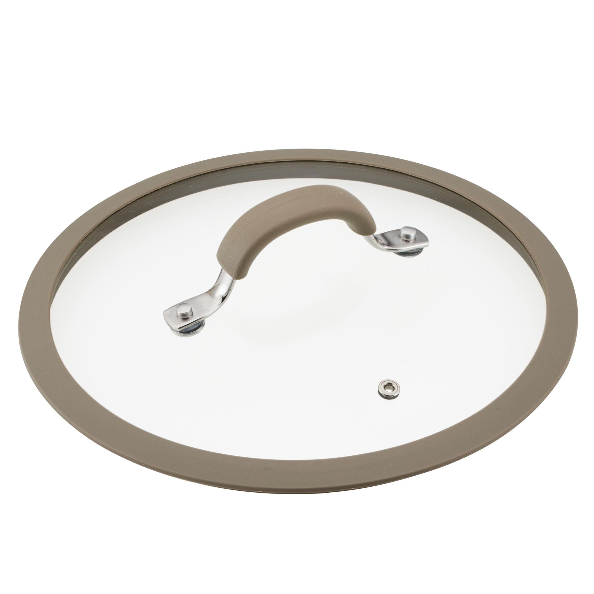 Rachael Ray Cook + Create Large Silicone-Rimmed Glass Lid, Dishwasher Safe, 10-Inch, Taupe