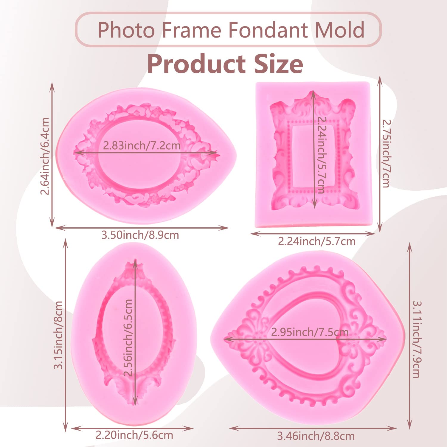 Miyahouse Picture Frames Silicone Mold Photo Frame Fondant Mold Baroque Style Frame Molds For Cupcake Topper Cake Decoration Cho