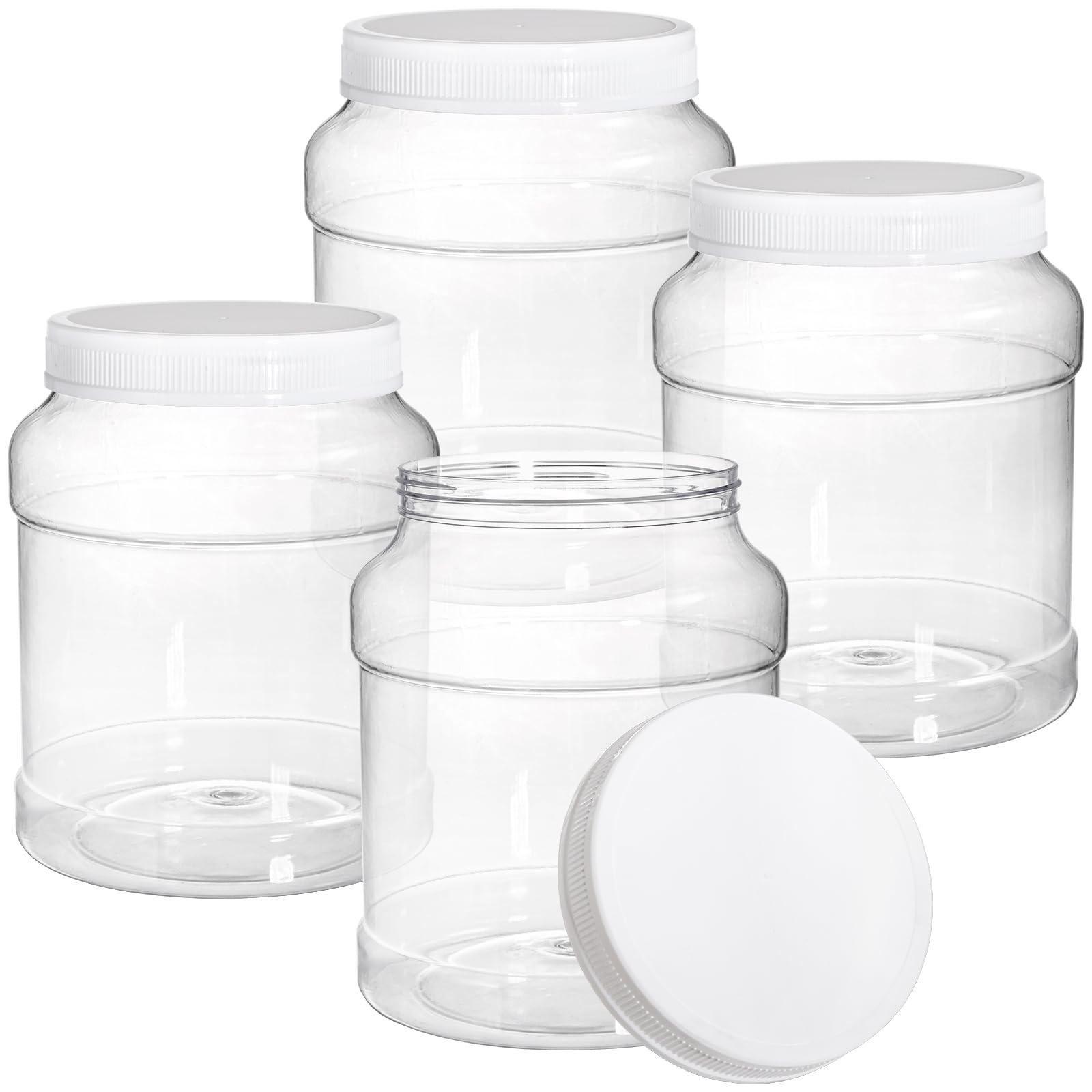 Okllen 4 Pack 80 Fl Oz 5/8 Gallon Clear Plastic Jars With Lids, Large Empty Storage Gallon Containers Round Canisters For Nut, S
