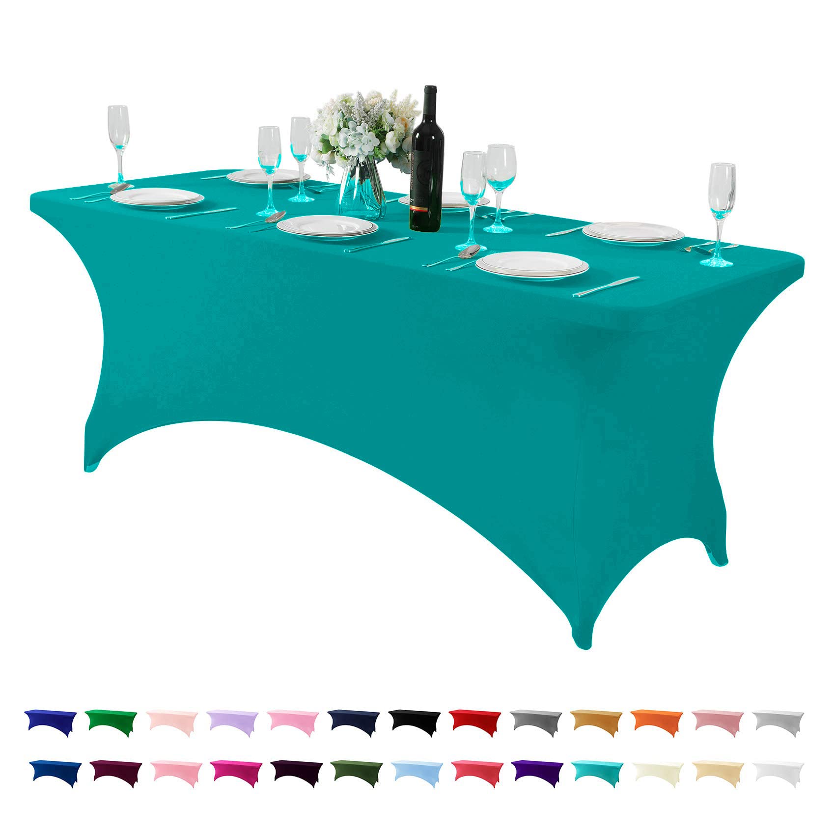 Hezuzo Spandex Table Cover For 6Ft Table Universal Fitted Stretch Tablecloth For Party, Banquet, Wedding And Events-Turquoise