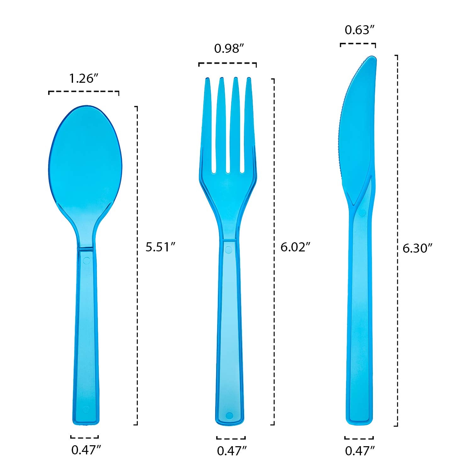 Party Essentials Hard Plastic Blacklight Reactive Cutlery Combo Pack, 102 Pieces/34 Place Settings, Neon Blue