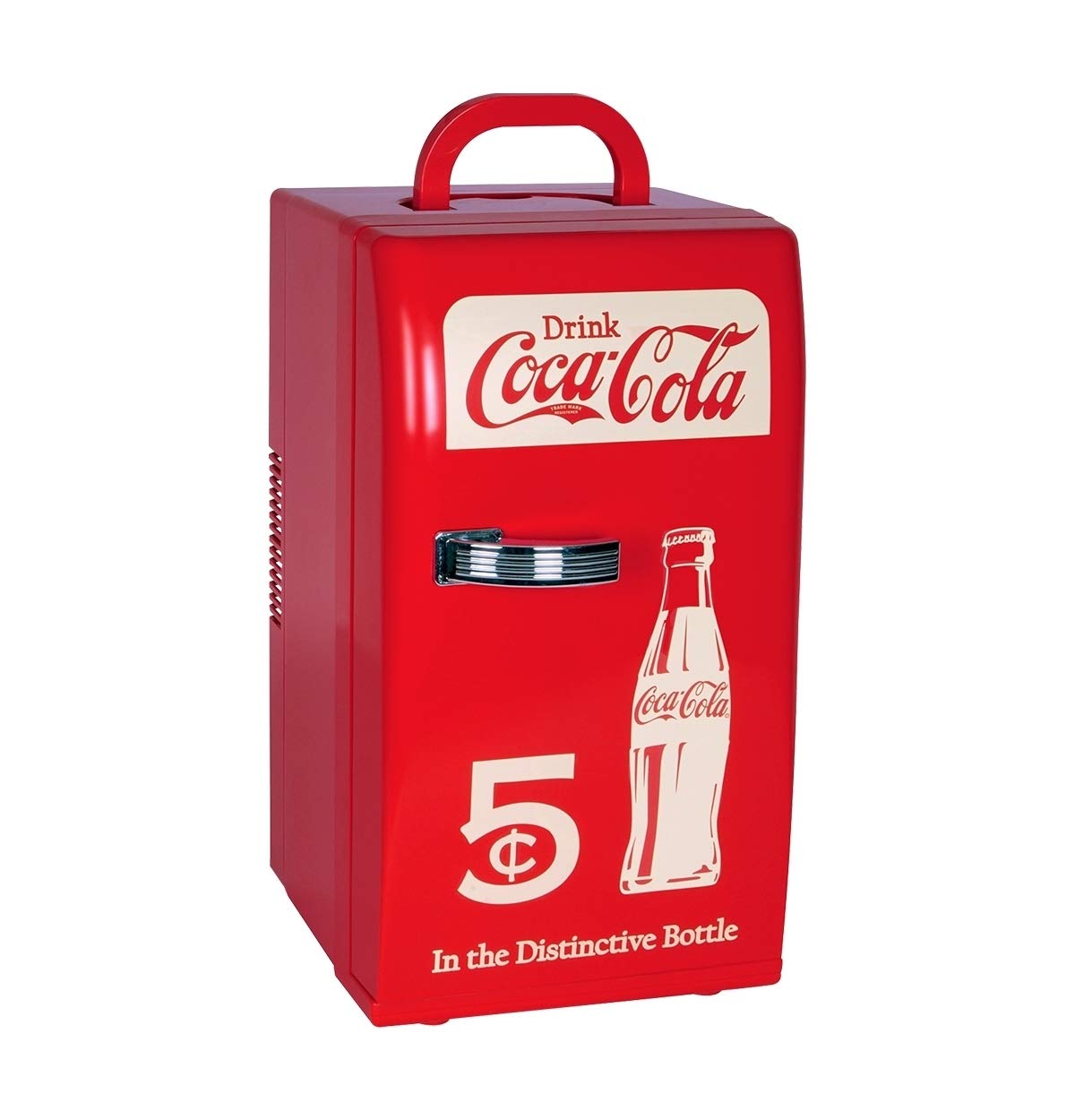 Coca-Cola Retro 18 Can Mini Fridge W/ 12V Dc And 110V Ac Cords, 22L (23 Qt), Portable Cooler, Red, Travel Fridge For Drinks, Sna