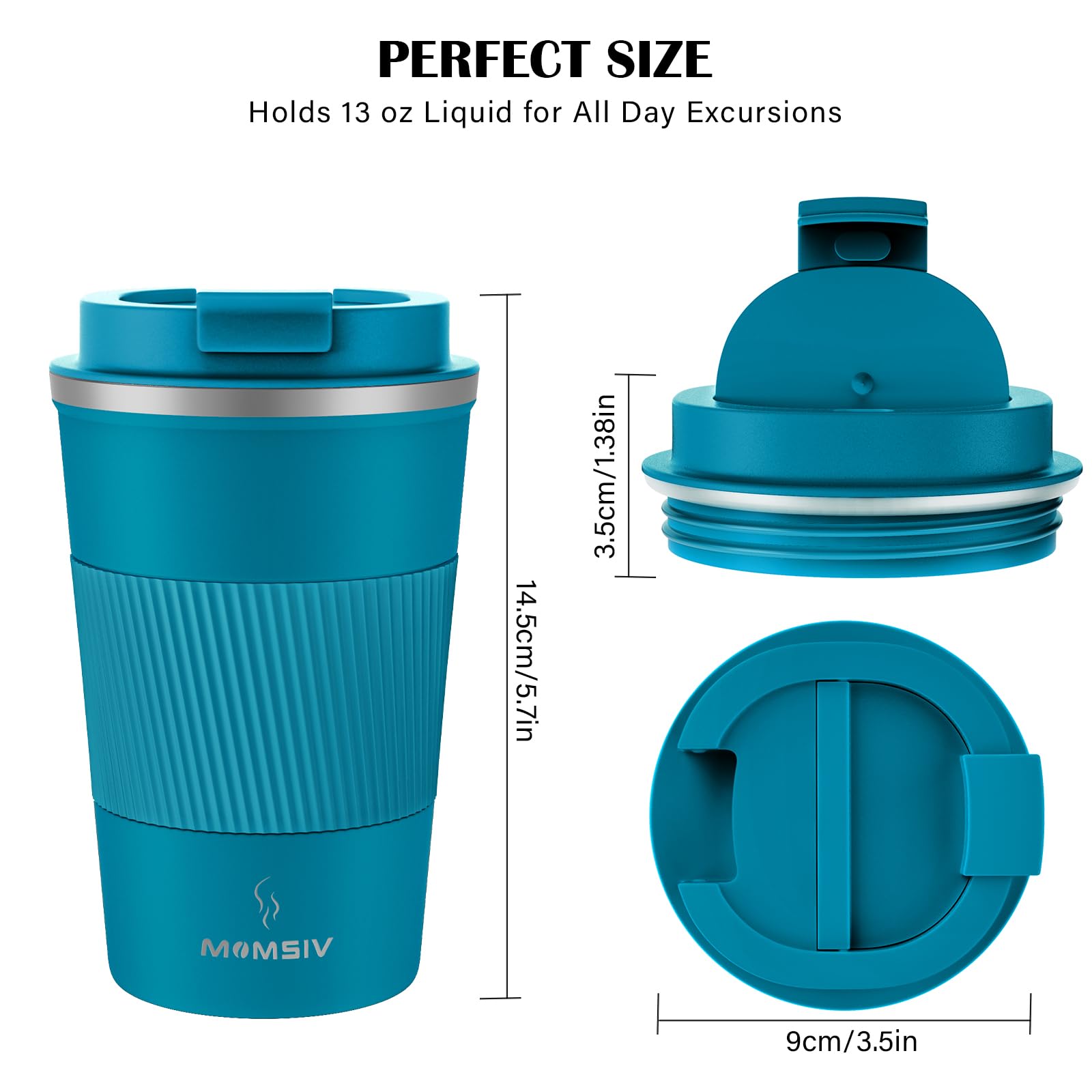 MOMSIV 12oz Insulated Travel Mug, Stainless Steel Coffee Cup with Leakproof Lid, B-Blue, Reusable for Hot & Cold Beverages