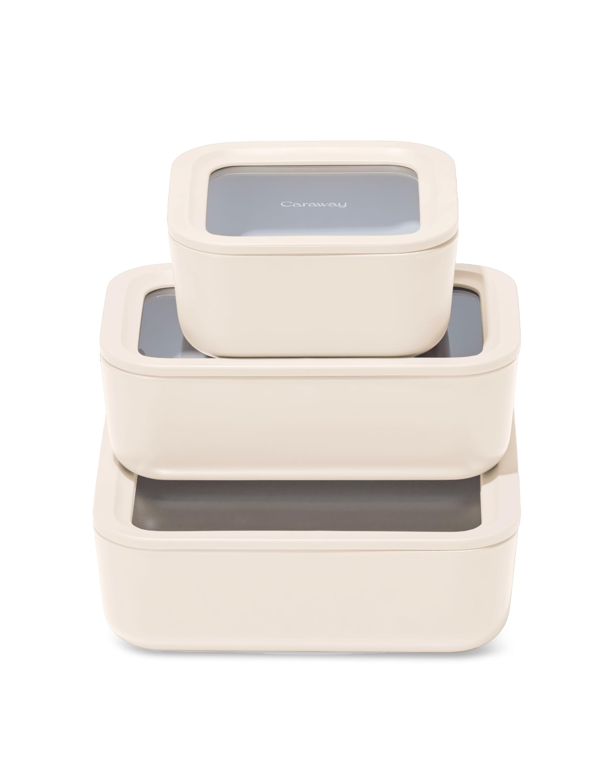 Caraway Glass Food Storage Trio - 10 Cup, 6.6 Cup, & 4.4 Cup Food Containers - Ceramic Coated - Non Toxic Non Stick Lunch Box Co