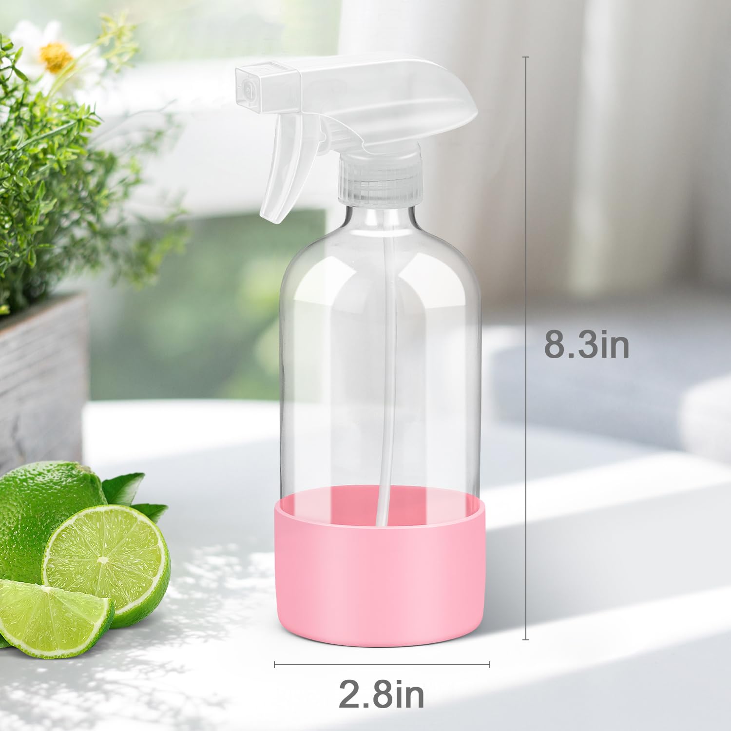 Rionisor Glass Spray Bottles With Silicone Sleeve Protection, Empty 16 Oz Refillable Containers, Reusable Spray Bottles For Hair