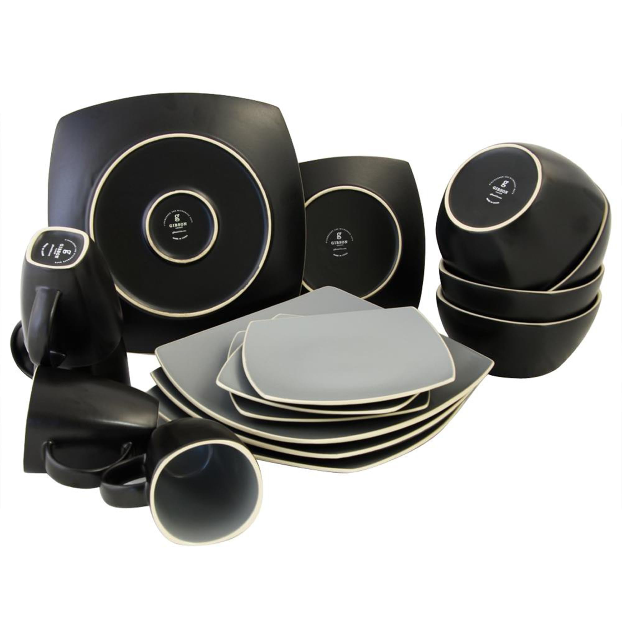Gibson Home Soho Lounge 16 Piece Soft Square Stoneware Dinnerware Set in Grey Matte