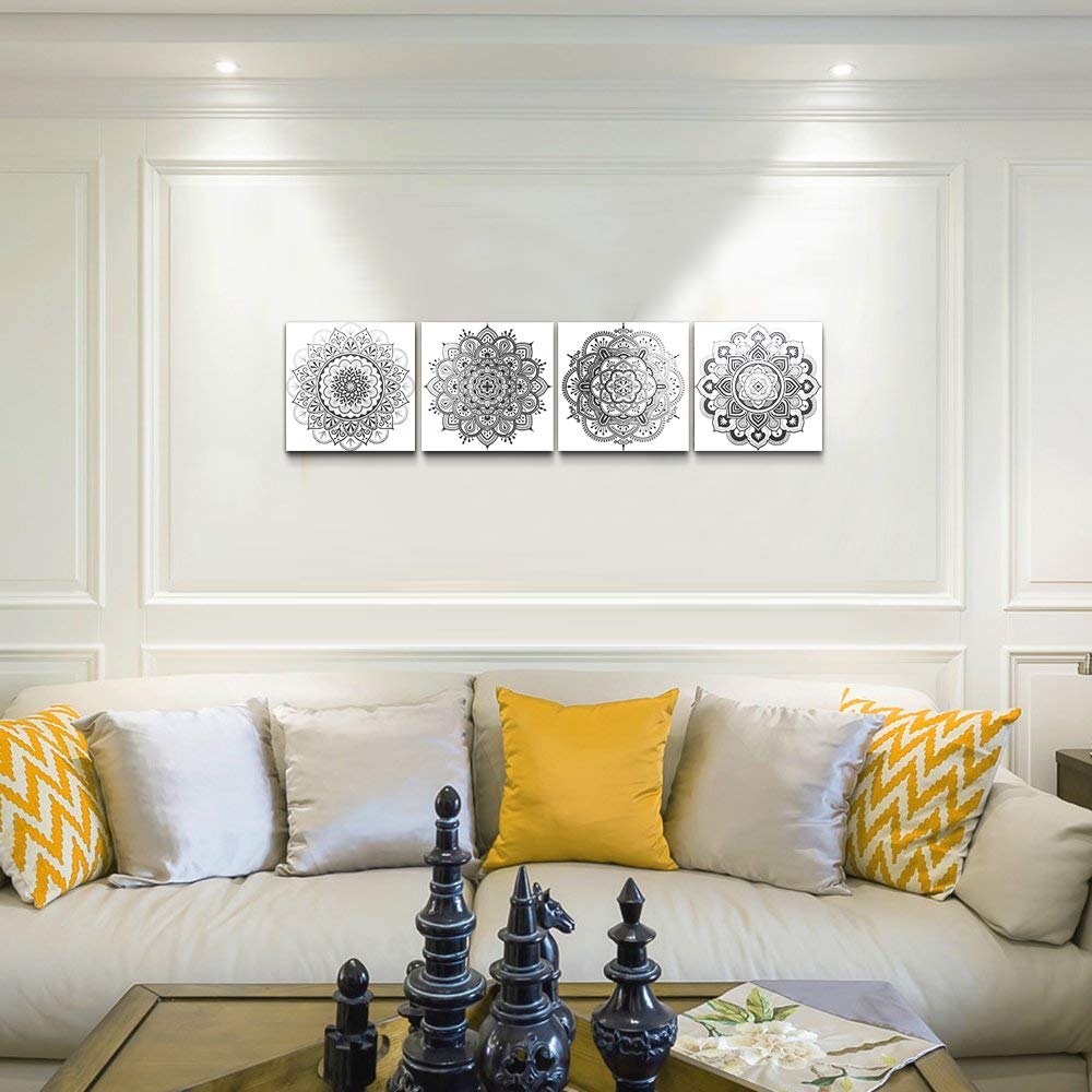Black And White Art Decorative Pattern Canvas Wall Art For Living Room Bedroom Wall Decor Bathroom Decorations,4 Piece Modern Ho