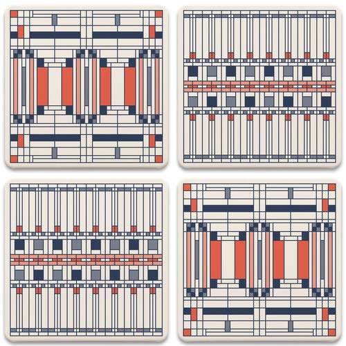 Coasterstone Frank Lloyd Wright-Oak Park Designs Absorbent Set Of Four Drink Coasters, 4.25
