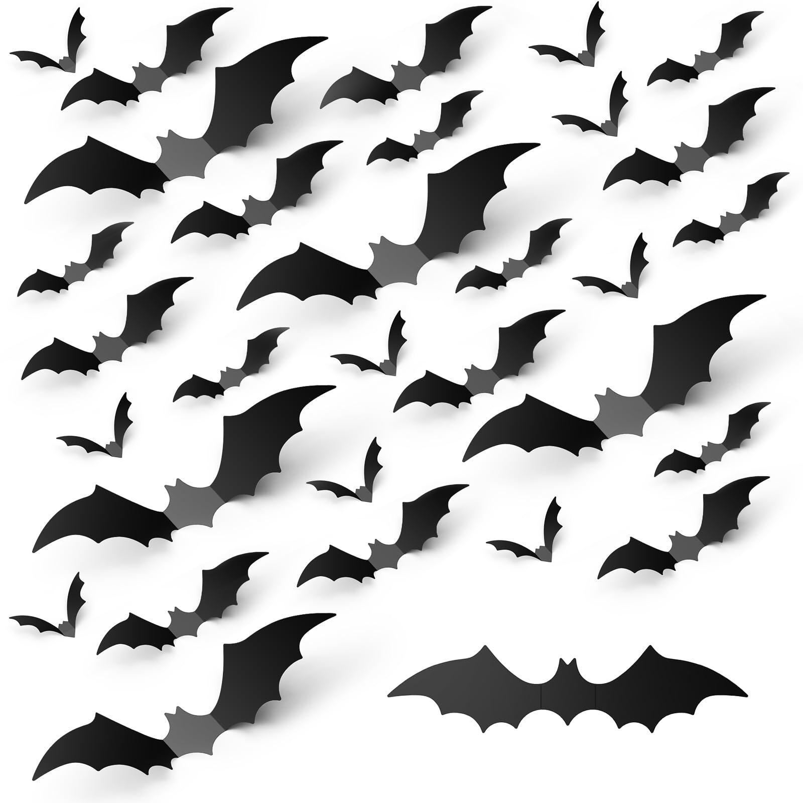 ?Upgraded?120Pcs 3D Bats Halloween Decorations, Hompavo 4-Size Realistic Pvc Scary Black Bat Sticker For Home Decor Diy Wall Dec