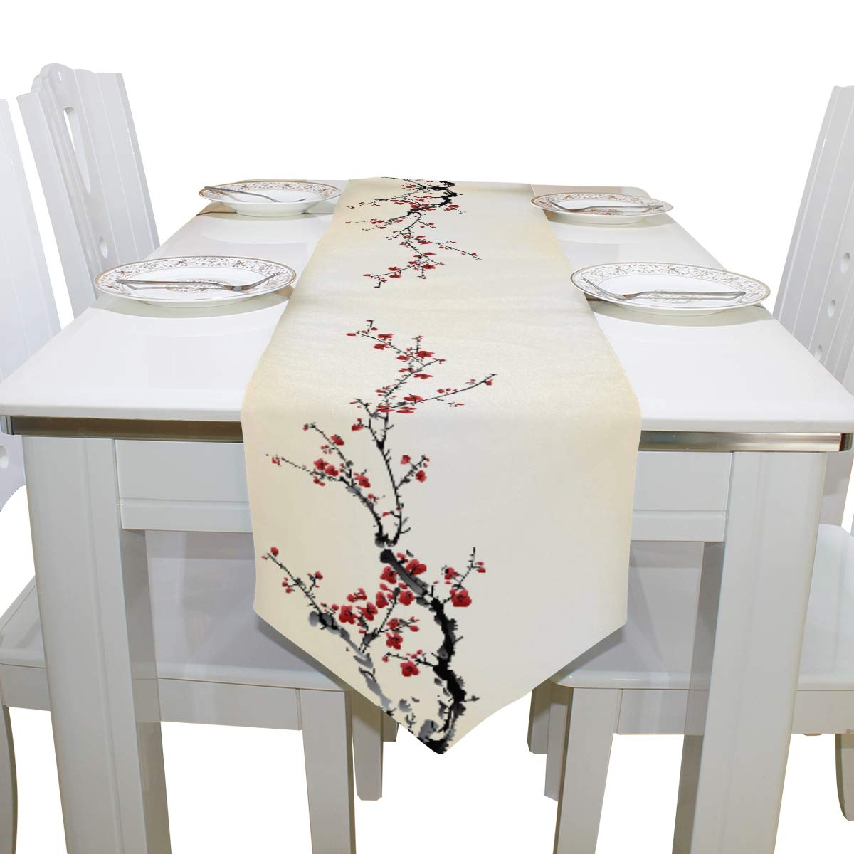 Woor Double-Sided Spring Japanese Cherry Blossom Sakura Tree Table Runner 13 X 90 Inches Long,Table Cloth Runner For Wedding Par