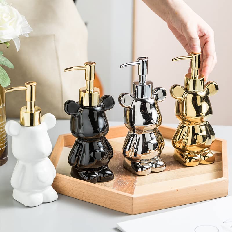 Small Bathroom Soap Dispenser With Pump, Cute Bear-Shaped Design, Ceramic Liquid Soap Dispenser (Gold)