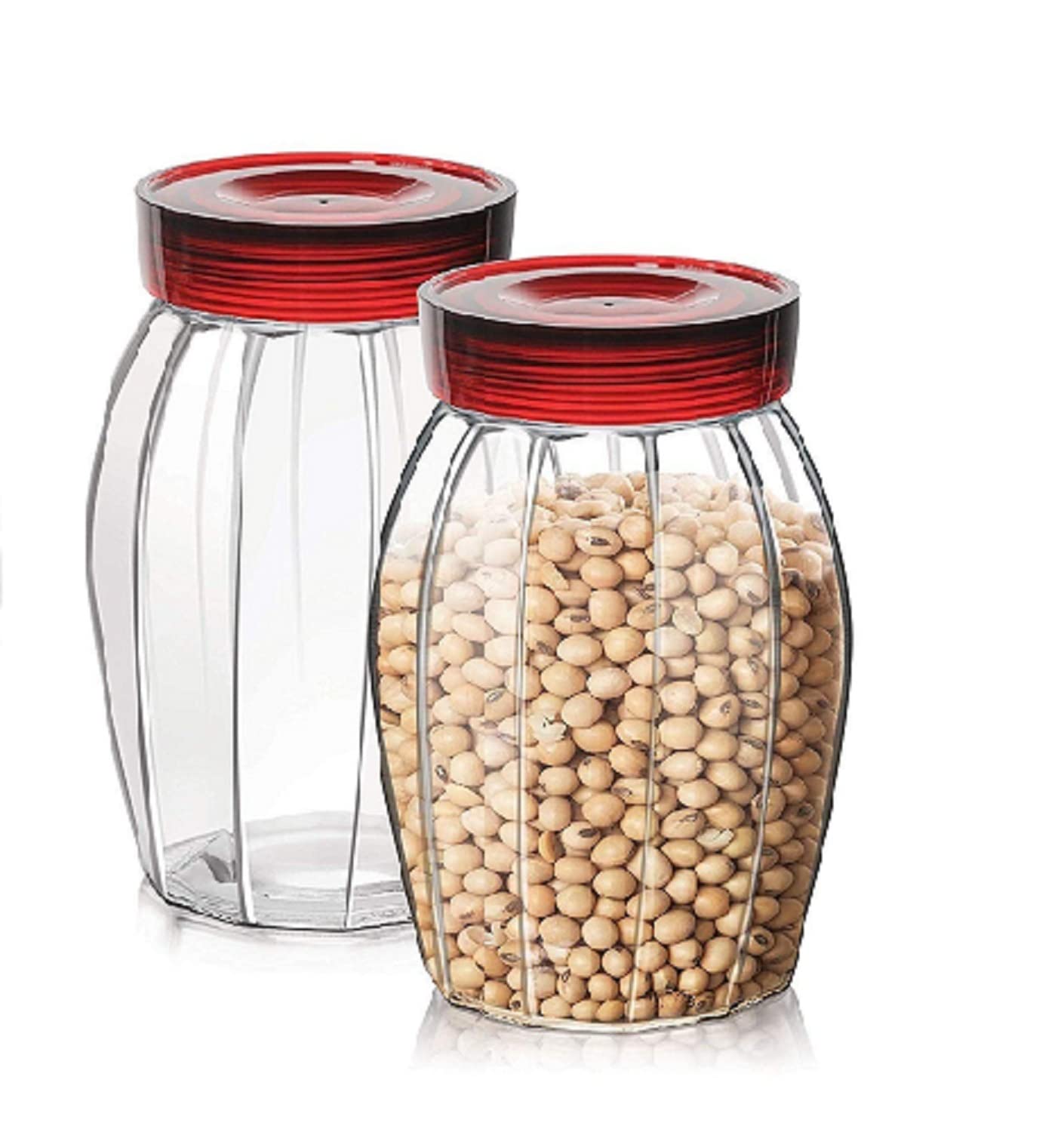 Forestamart 1000 Ml Glass Containers Kitchen Storage Glass Jar & Container With Crown Shape Pack Of 2