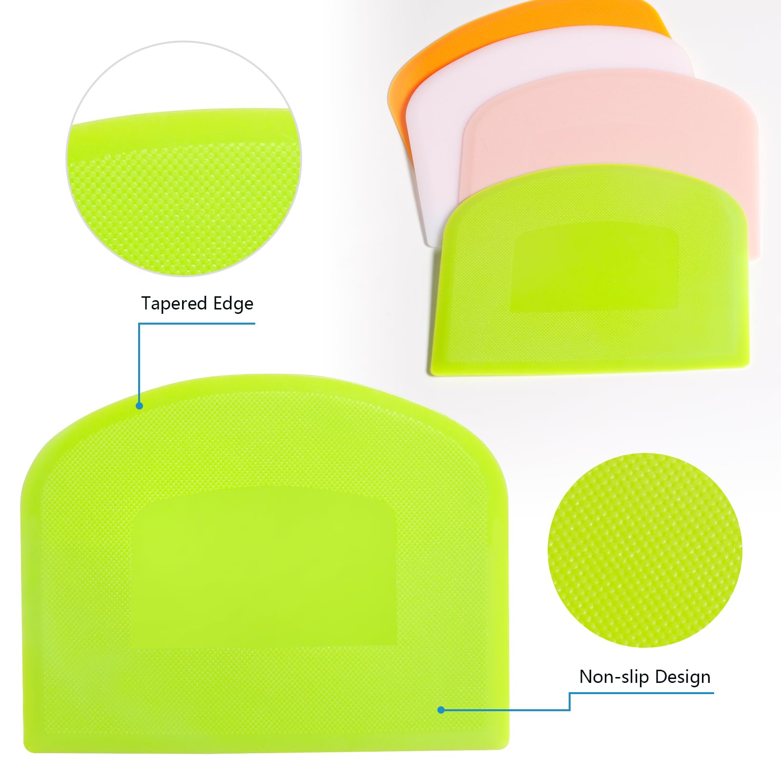 Cewifo Dough Scraper Bench Scraper For Baking, 4 Pcs Bpa Free Pe Plastic Flexible Bowl Scraper, Food-Safe Plastic Dough Cutter F