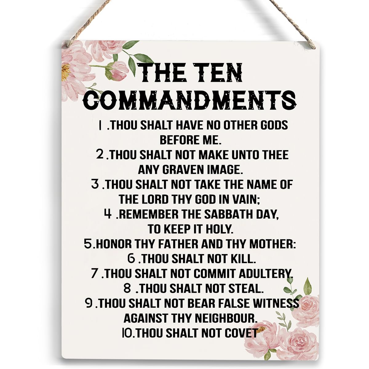 YCYD Ten Commandments Decor,10 Commandments Desk Decor Poster, Christian Bible Verse Decor Religious Home Decor Rustic Wooden Bo